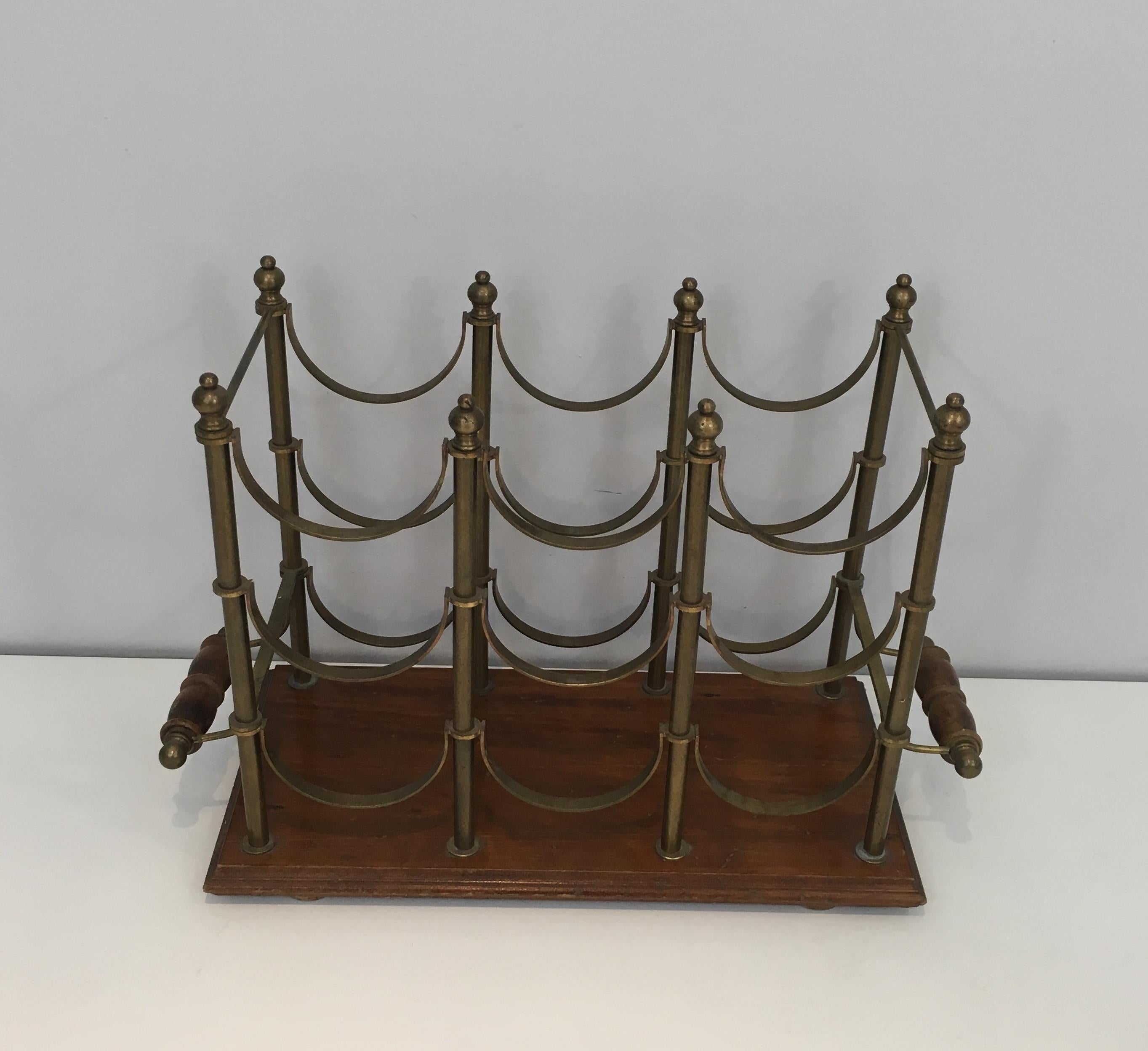 Neoclassical Style Brass and Wood Bottles Rack, French, circa 1970 3