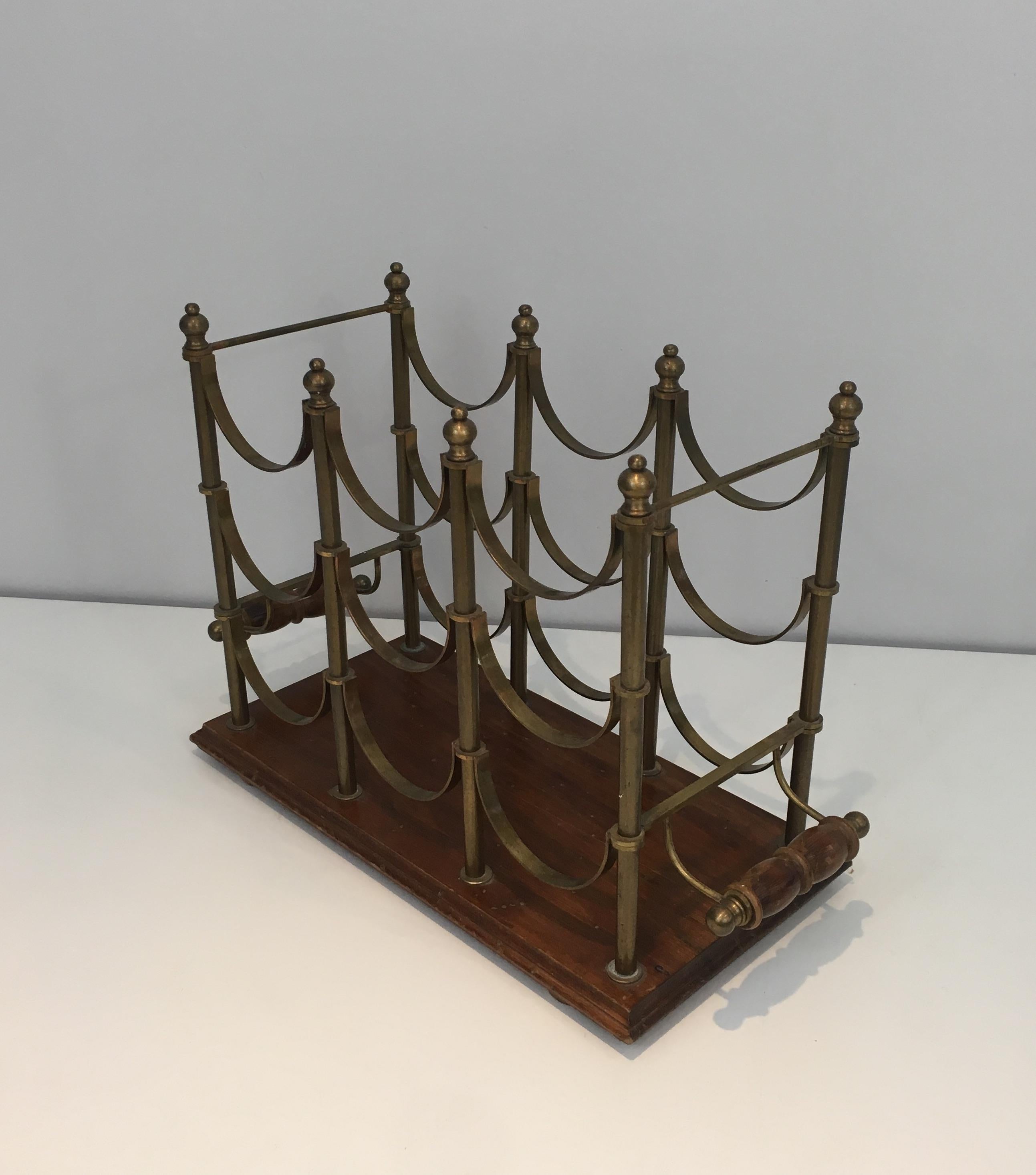 Neoclassical Style Brass and Wood Bottles Rack, French, circa 1970 5