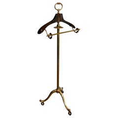 Valet in stile neoclassico in ottone e legno con rotelle