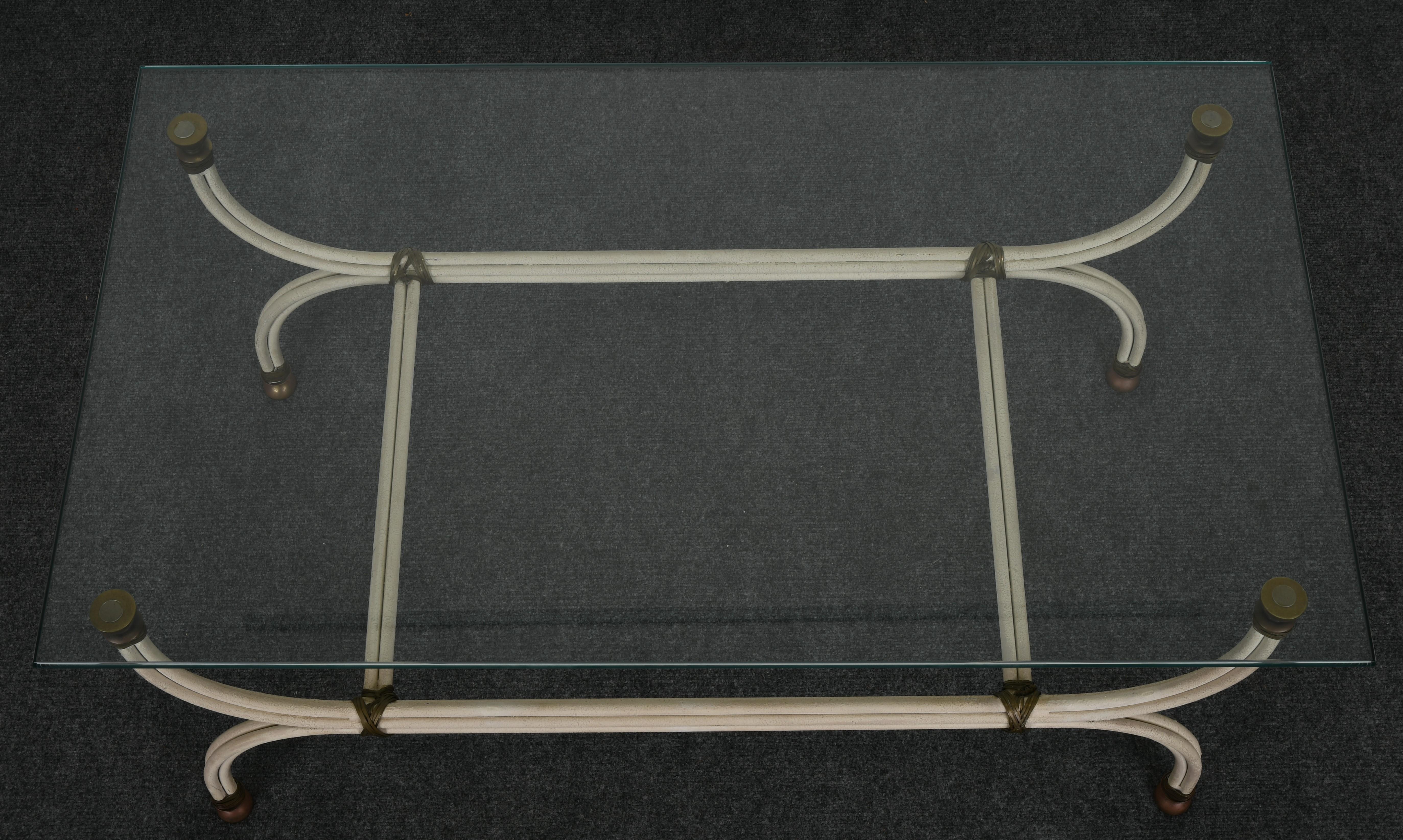 Neoclassical Style Brass and Wrought Iron Coffee Table, 1970s In Good Condition In Hamburg, PA