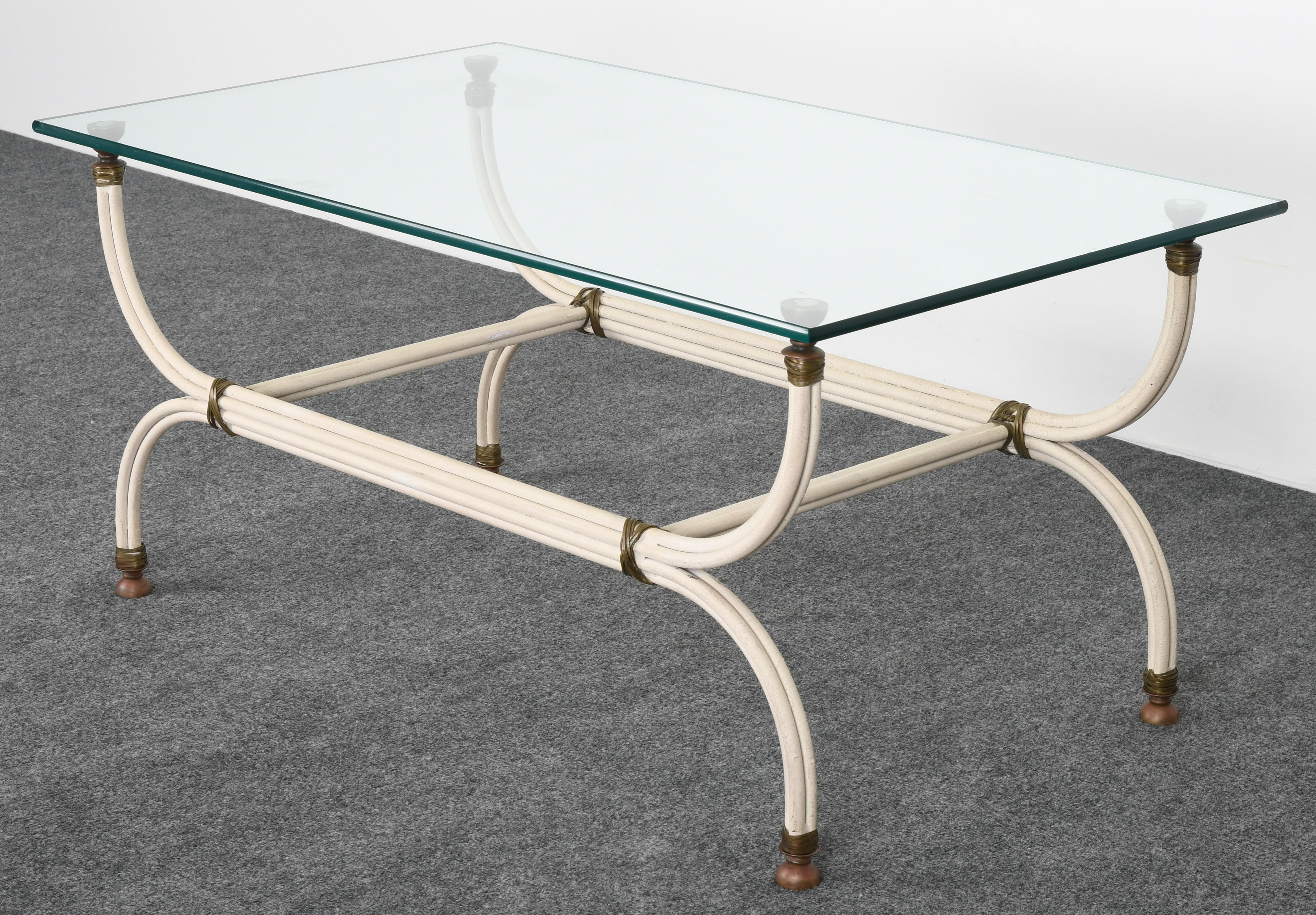 Neoclassical Style Brass and Wrought Iron Coffee Table, 1970s 1