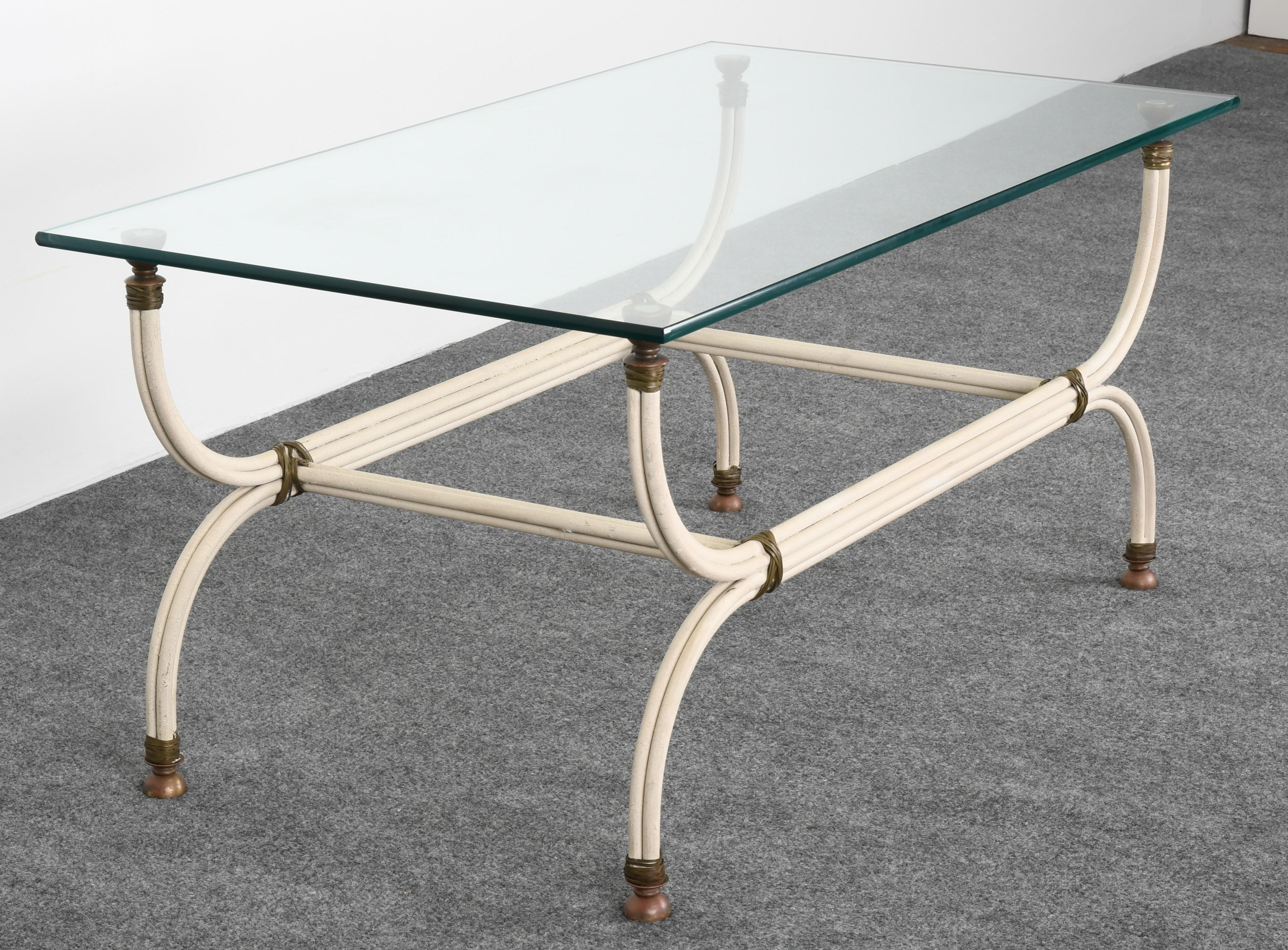 Neoclassical Style Brass and Wrought Iron Coffee Table, 1970s 2