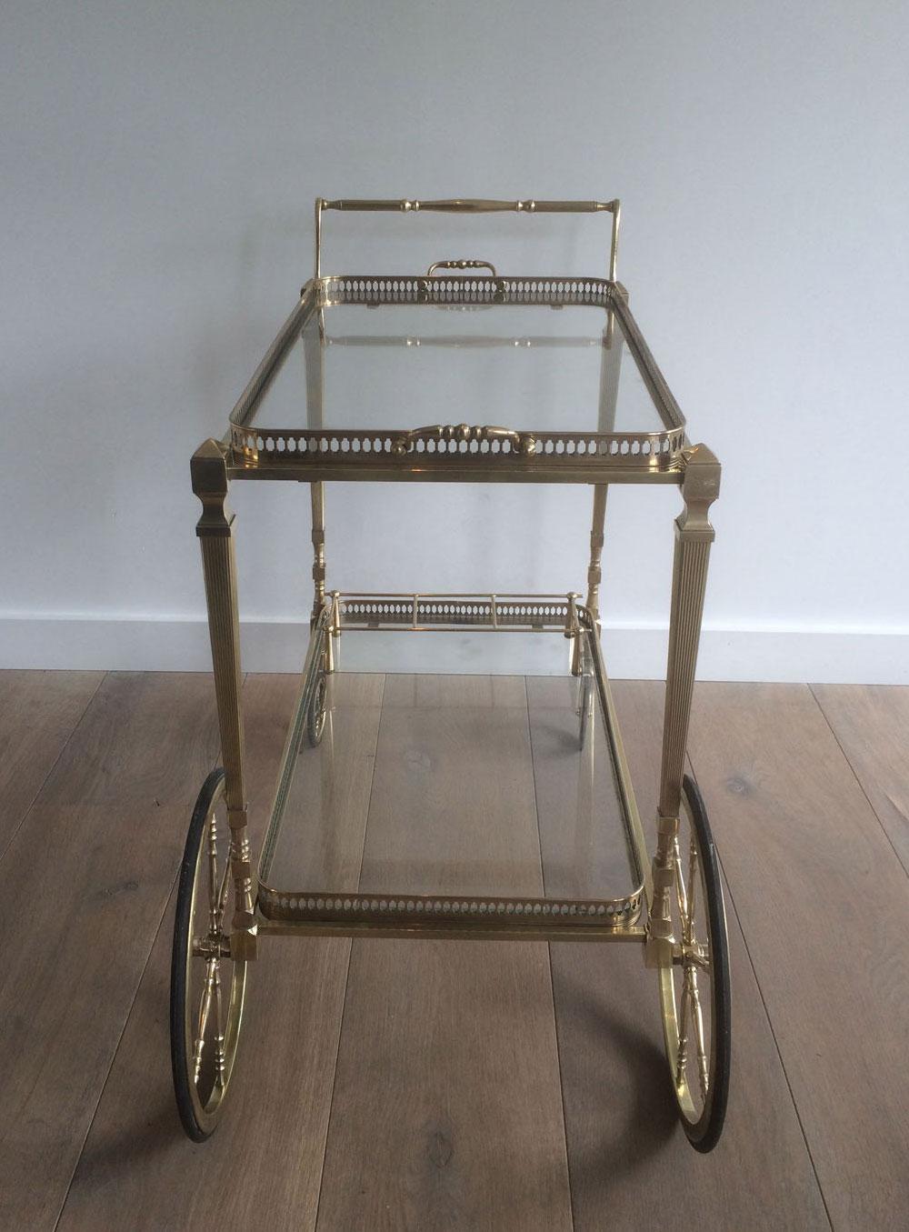 Neoclassical Style Brass Bar Cart by Maison Jansen For Sale 12
