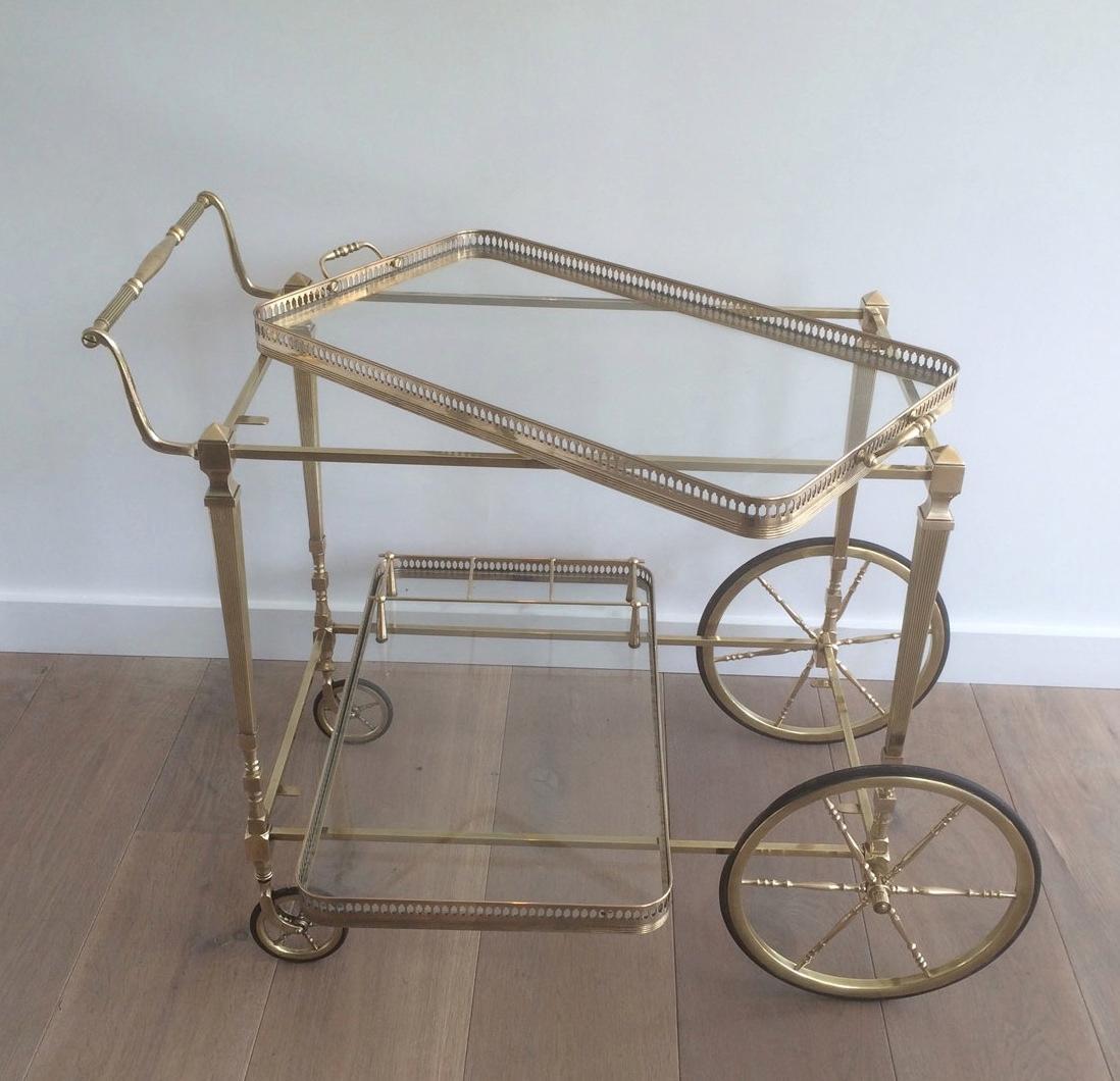 Neoclassical Style Brass Bar Cart by Maison Jansen In Good Condition For Sale In Marcq-en-Barœul, Hauts-de-France