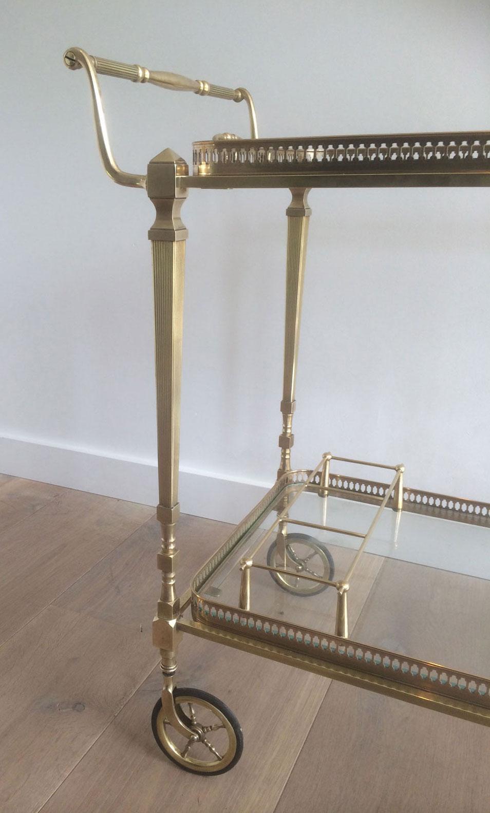 Mid-20th Century Neoclassical Style Brass Bar Cart by Maison Jansen For Sale