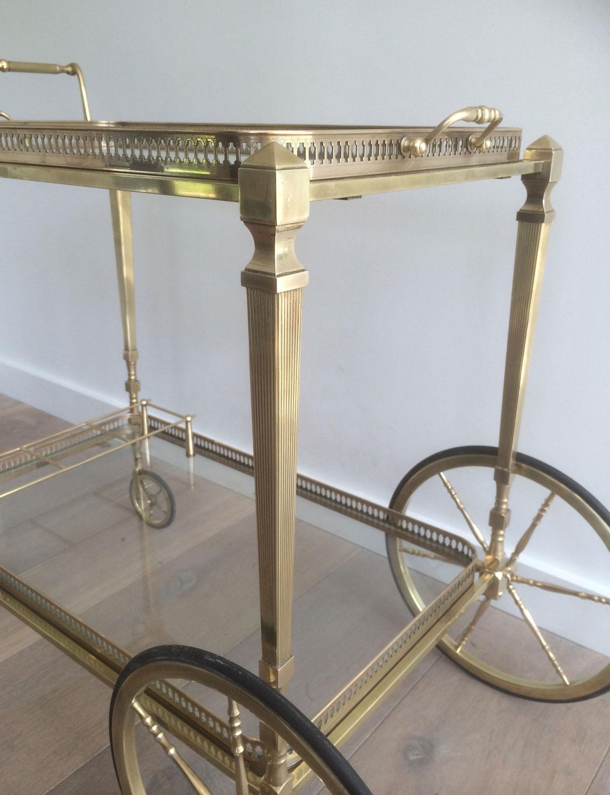 Neoclassical Style Brass Bar Cart by Maison Jansen For Sale 2