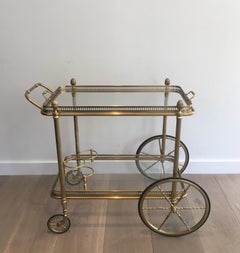 Neoclassical Style Brass Bar Cart with Removable Glass Tray By Maison Baguès