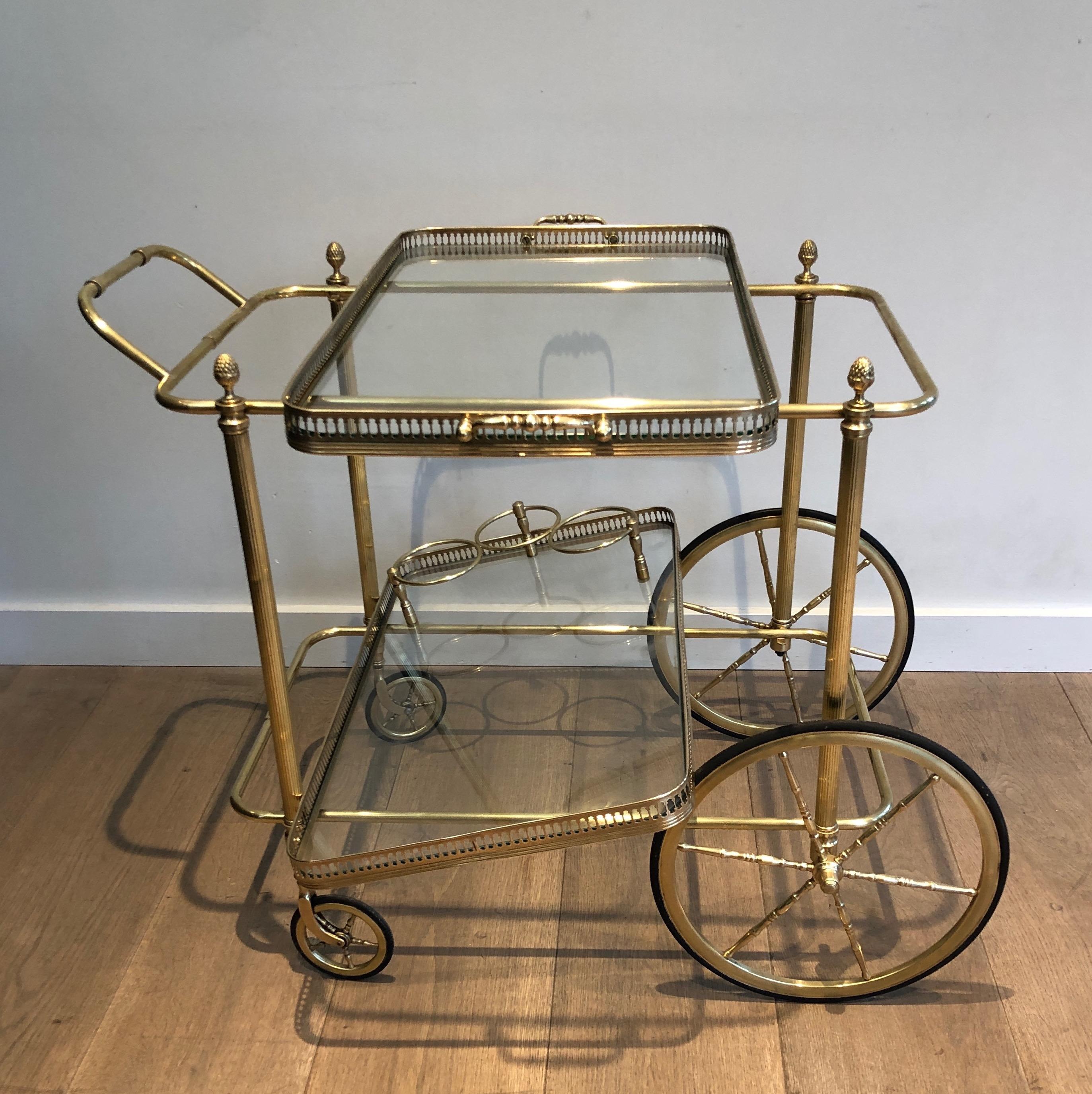 French Neoclassical Style Brass Bar Cart with Removable Trays by Maison Jansen
