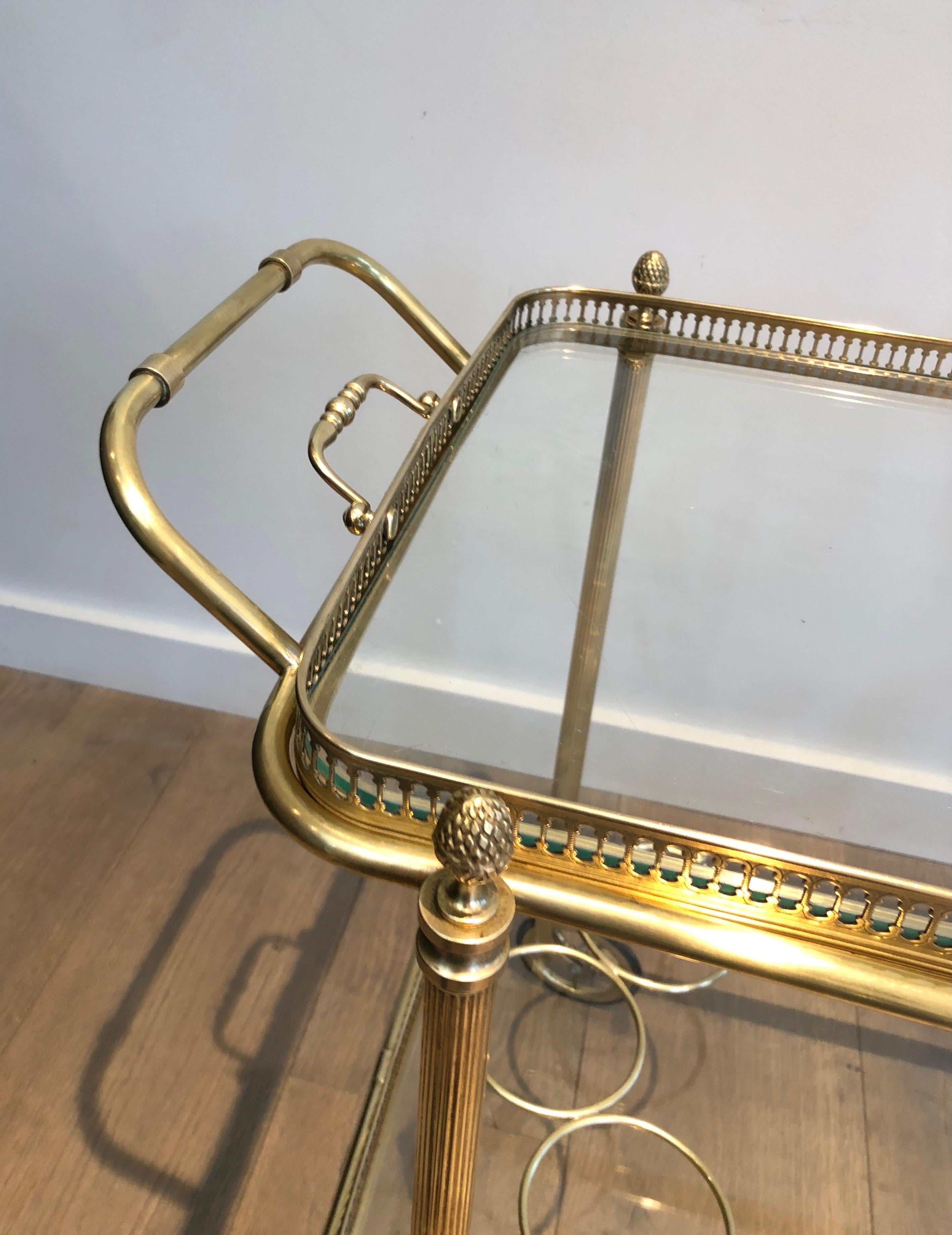 Mid-20th Century Neoclassical Style Brass Bar Cart with Removable Trays by Maison Jansen