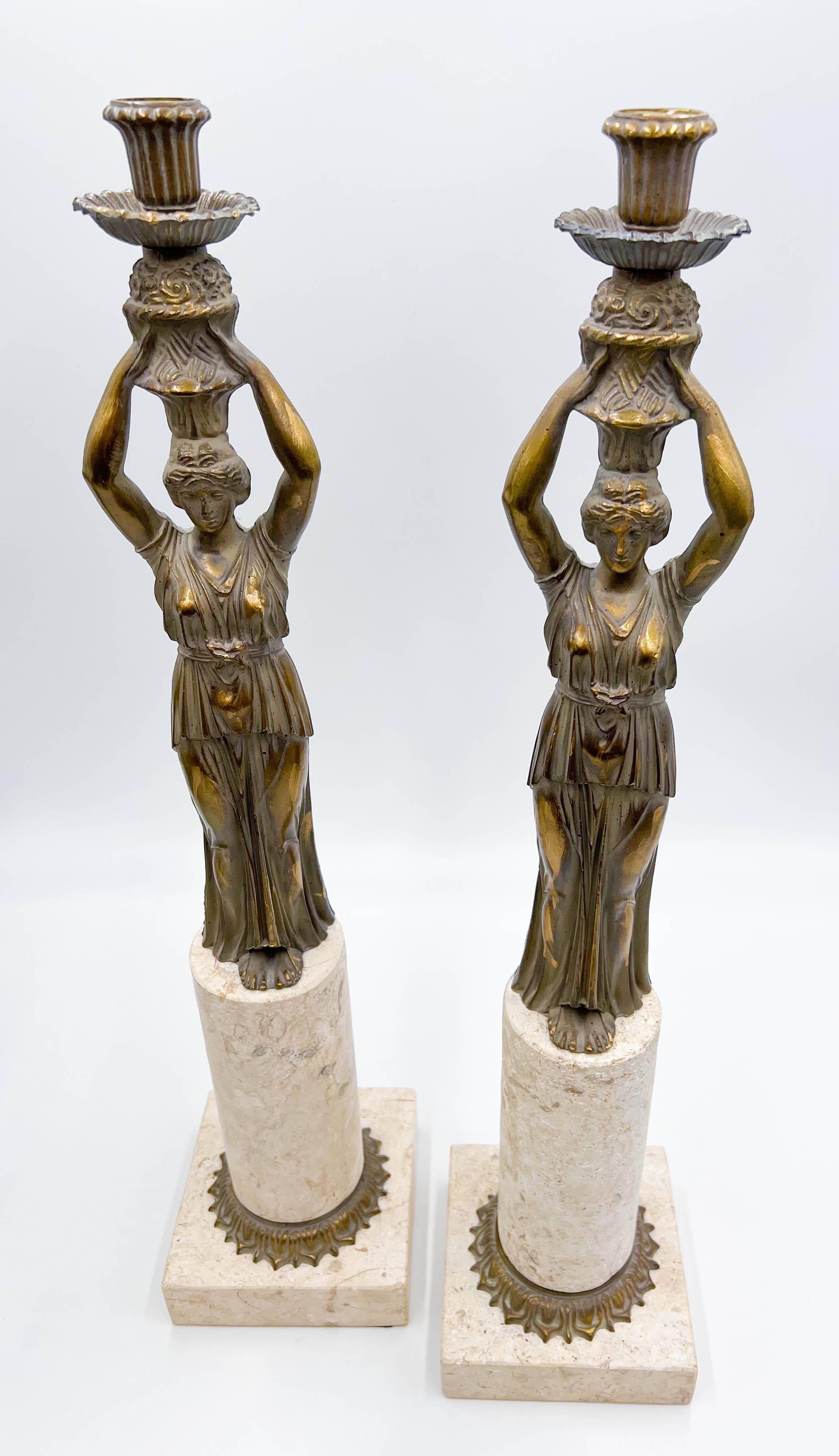 Pair of Neoclassical Candleholders For Sale 7