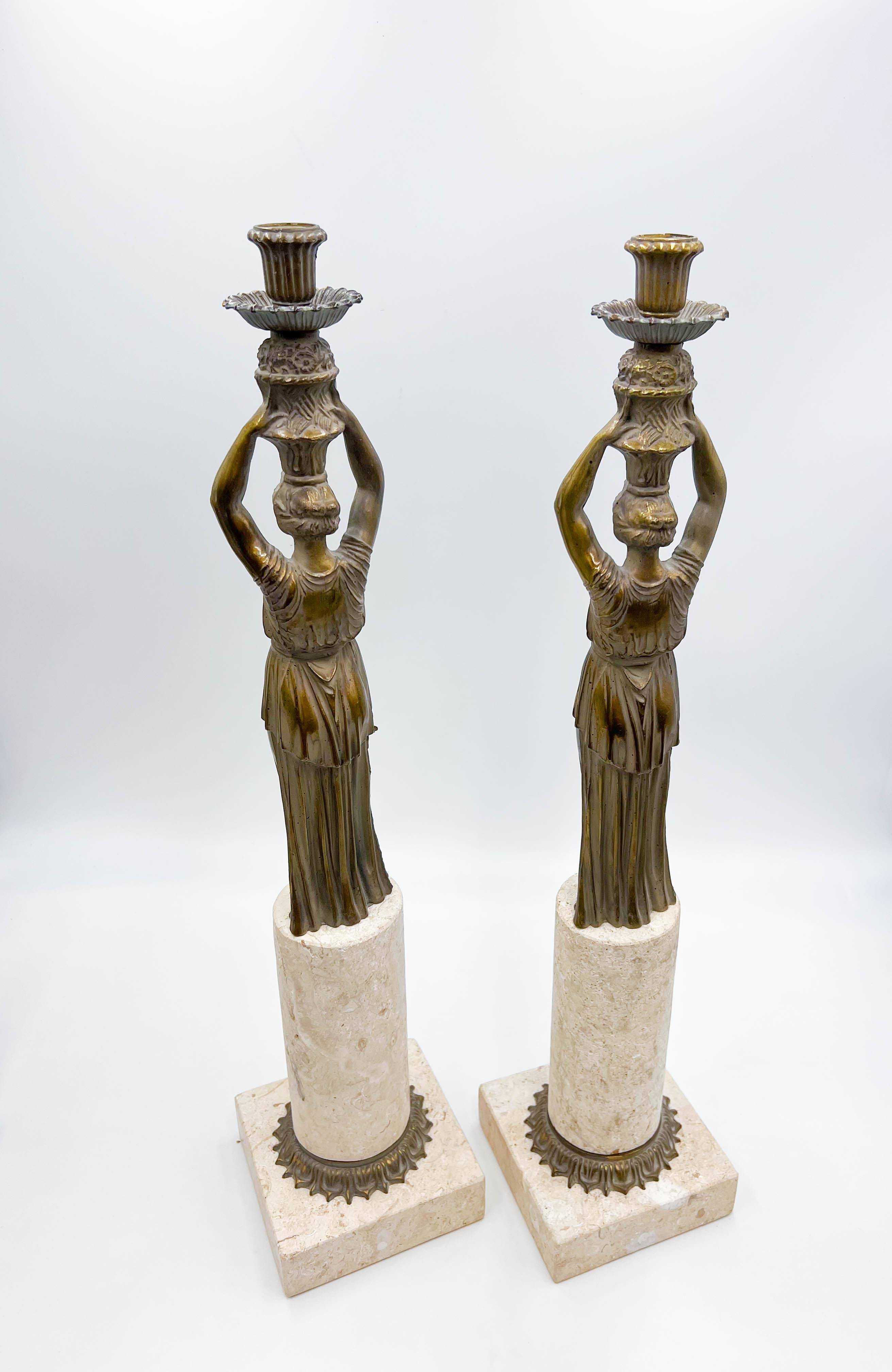 Pair of Neoclassical Candleholders For Sale 8