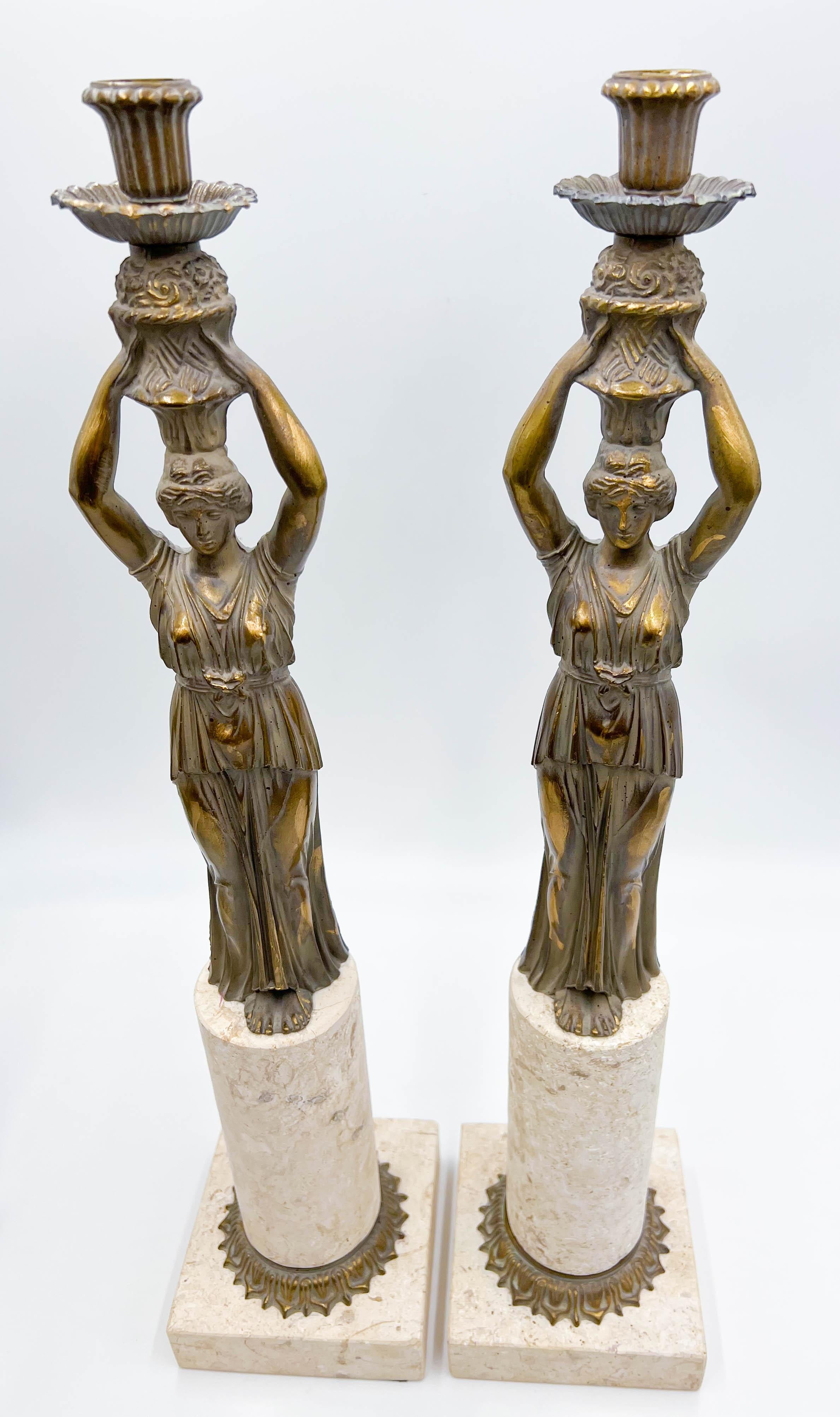 Cast Pair of Neoclassical Candleholders For Sale