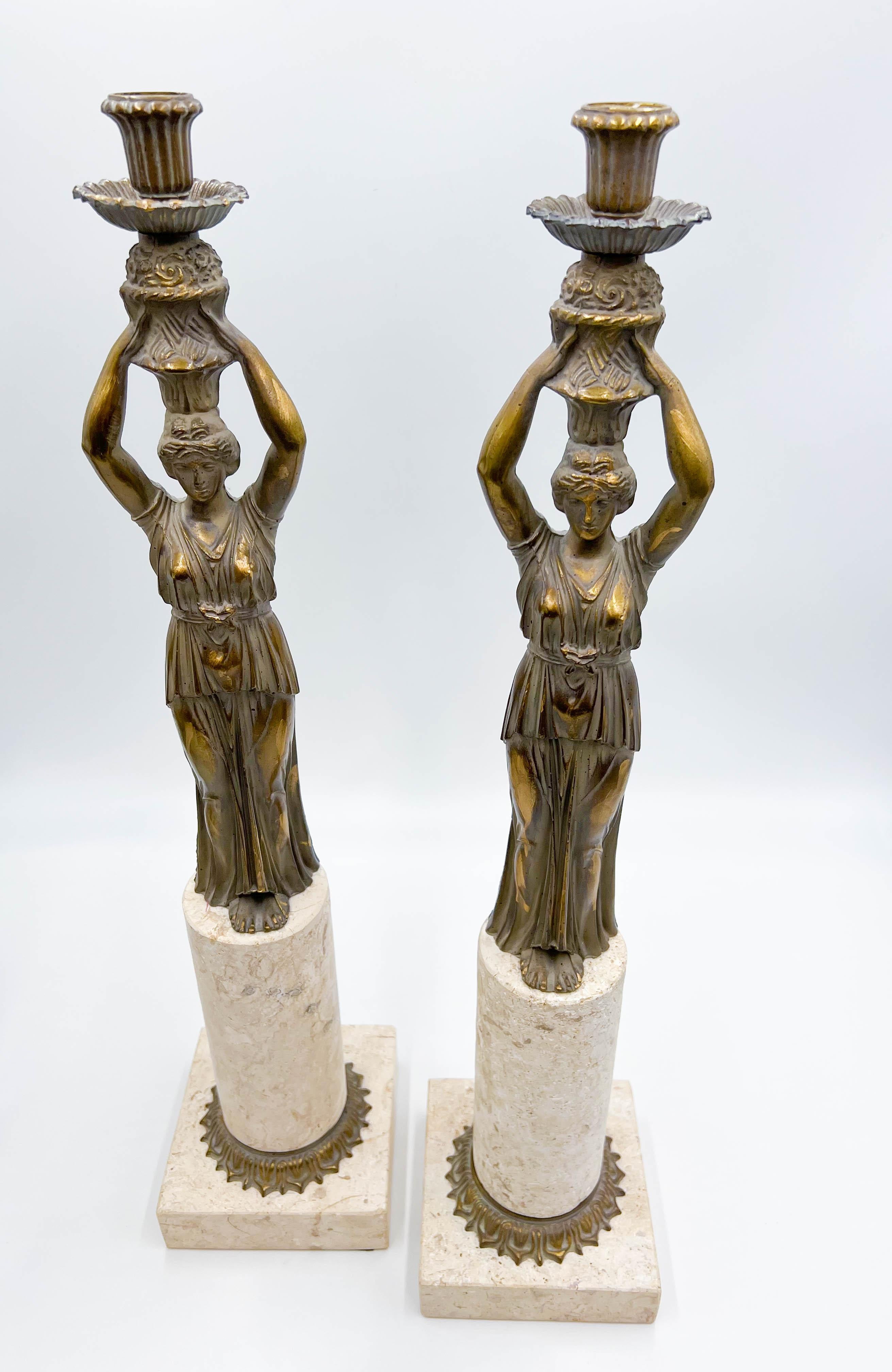 Pair of Neoclassical Candleholders In Good Condition For Sale In Palm Beach Gardens, FL