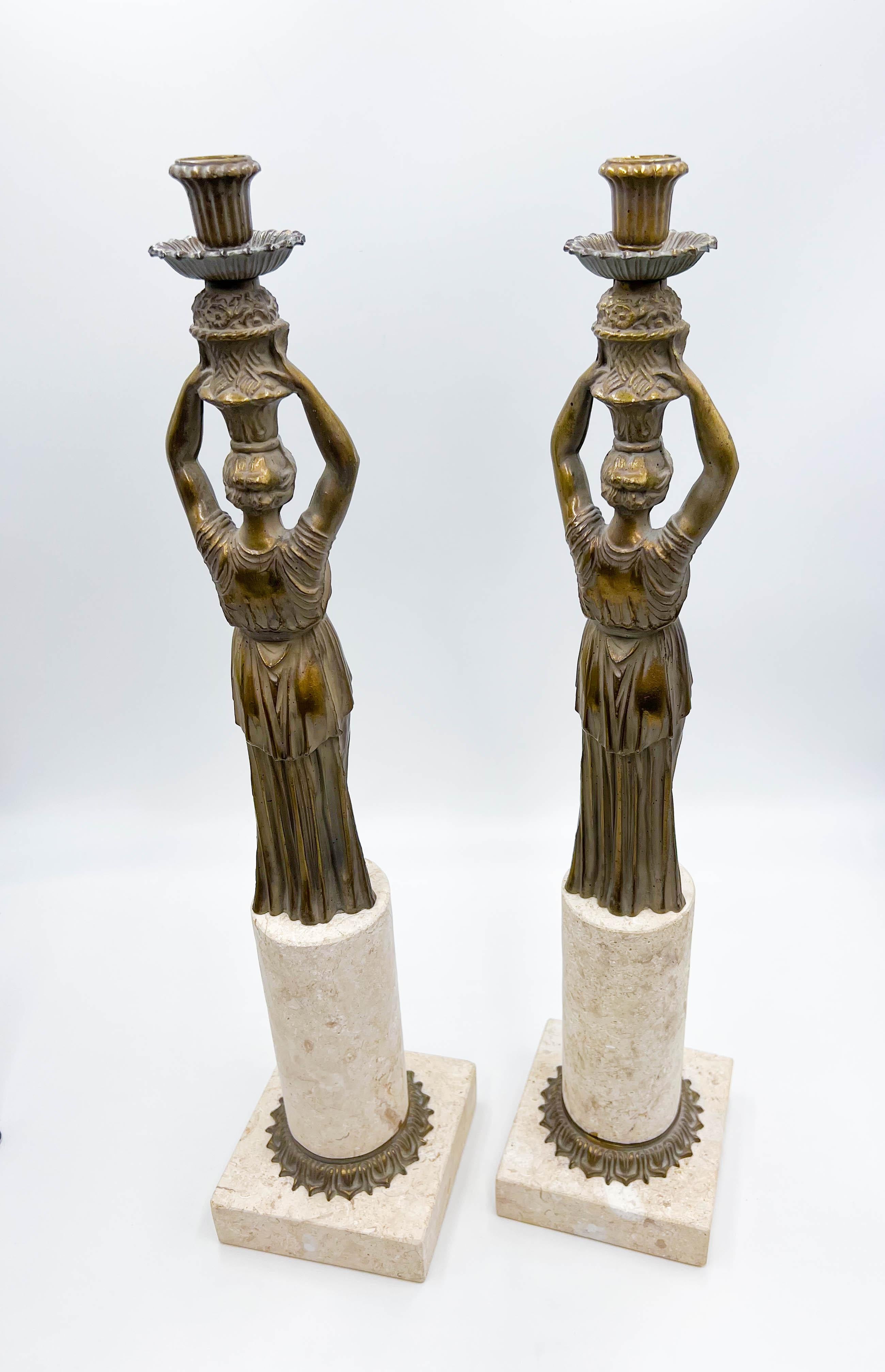Pair of Neoclassical Candleholders For Sale 1