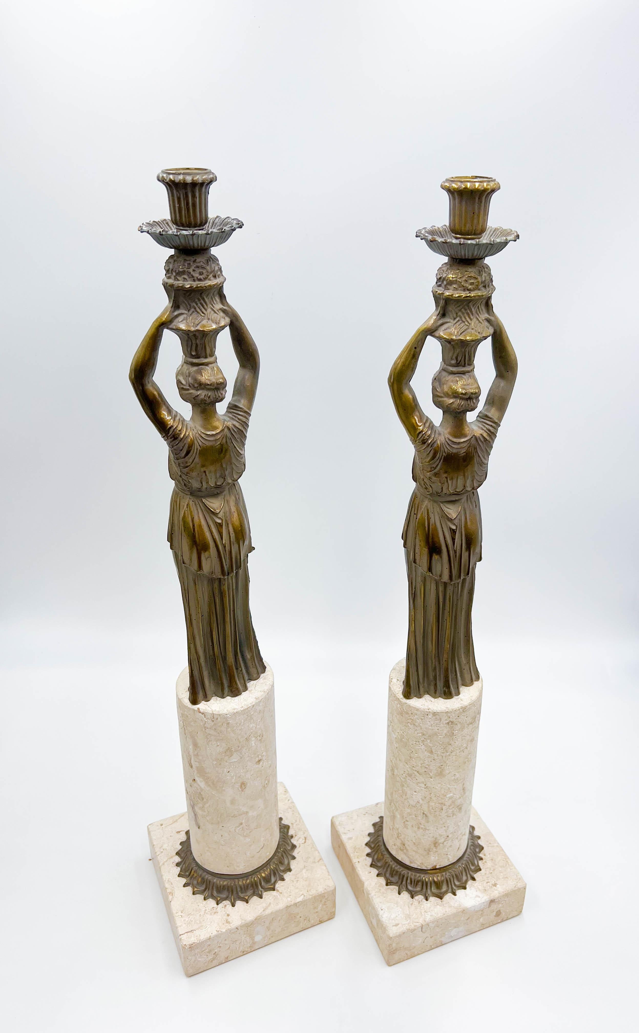Pair of Neoclassical Candleholders For Sale 2