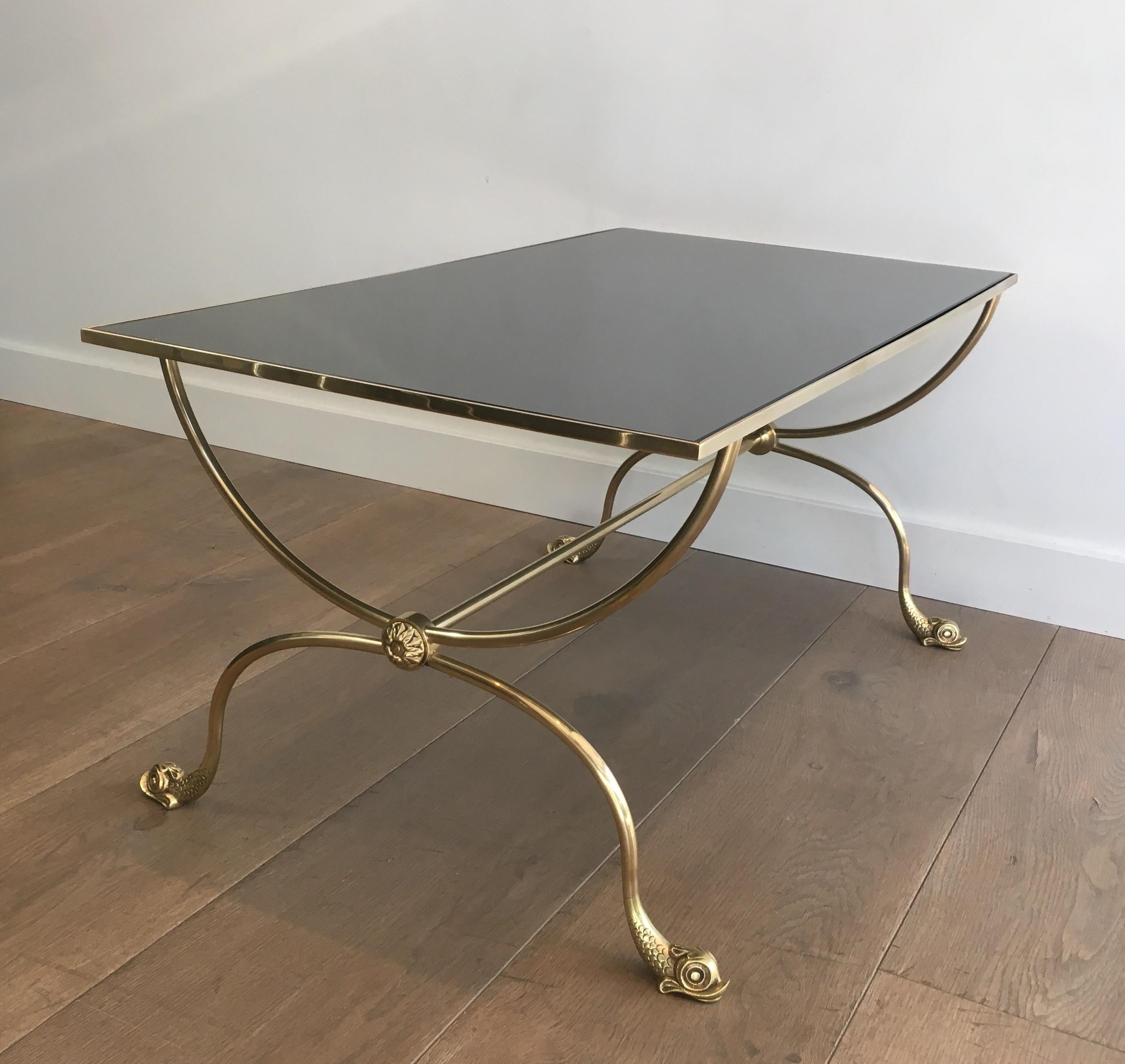 Neoclassical Style Brass Coffee Table with Dolphins Heads and Mirror Top For Sale 5