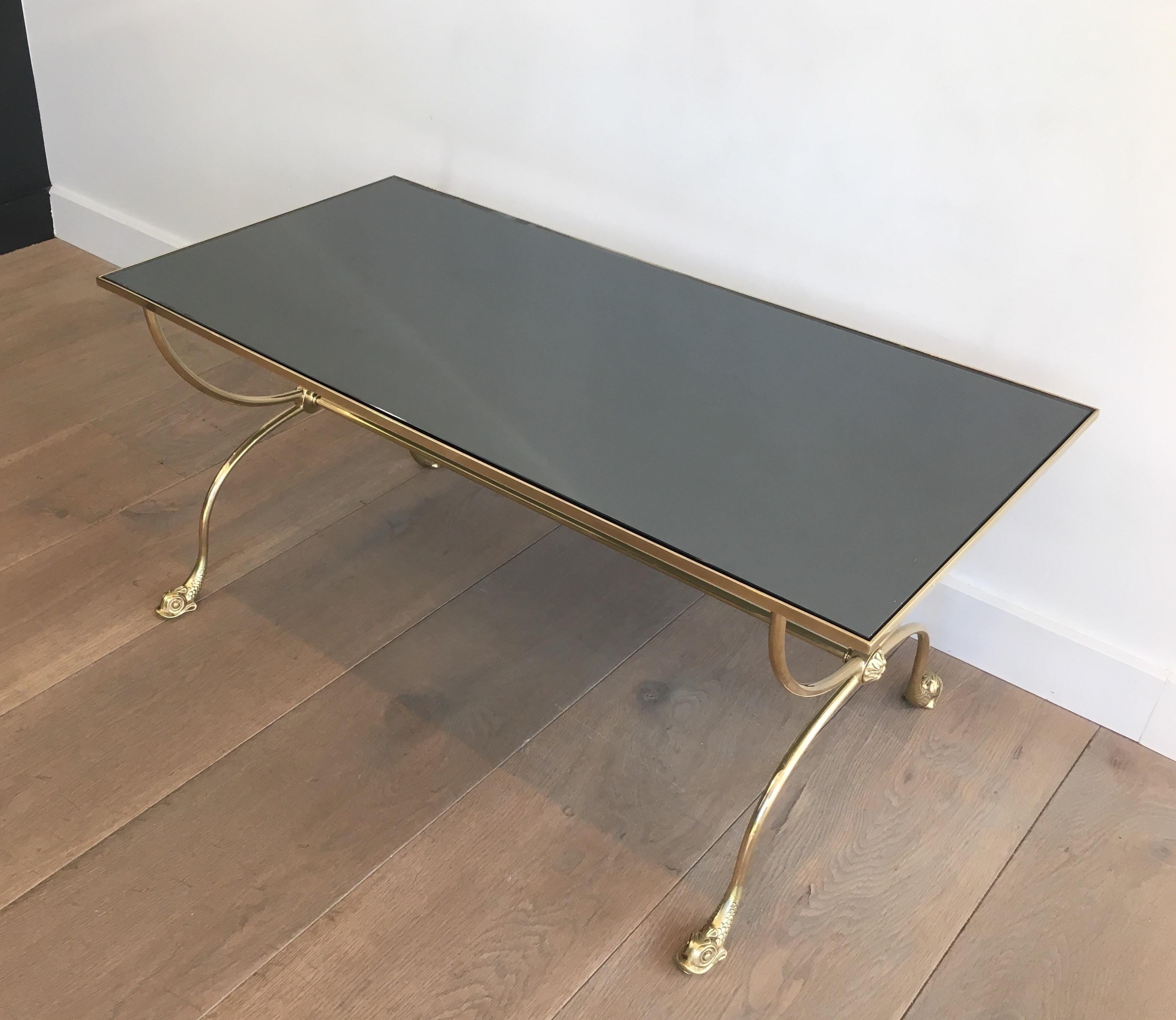 Neoclassical Style Brass Coffee Table with Dolphins Heads and Mirror Top For Sale 15
