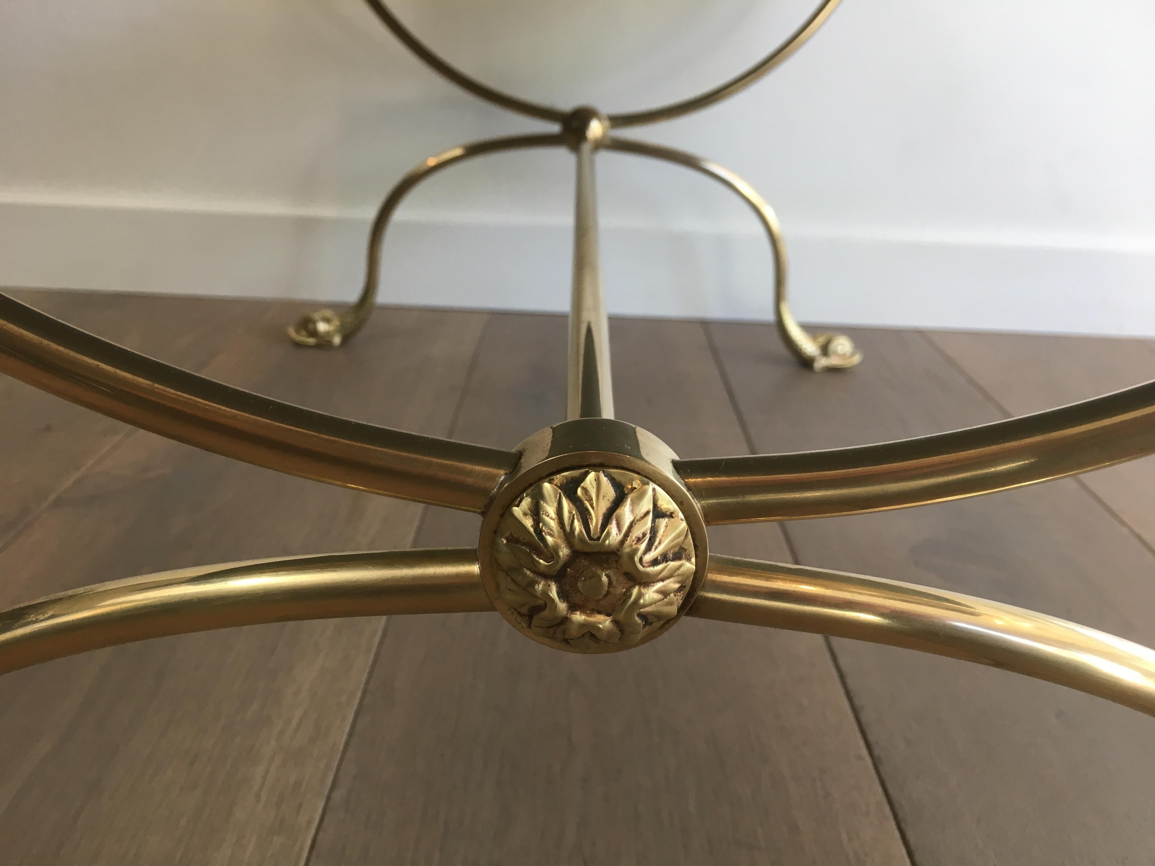 Neoclassical Style Brass Coffee Table with Dolphins Heads and Mirror Top For Sale 2