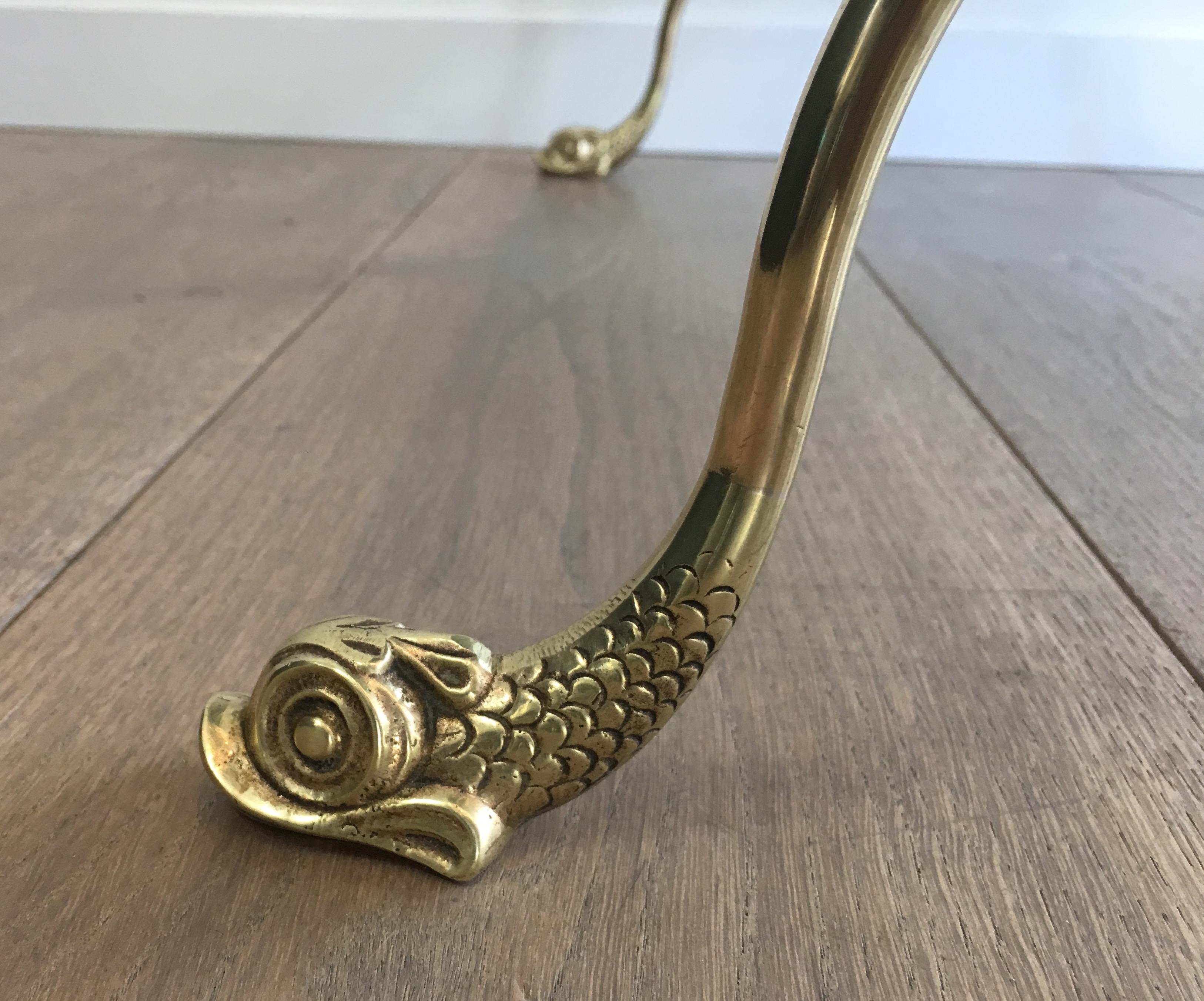 Neoclassical Style Brass Coffee Table with Dolphins Heads and Mirror Top For Sale 2