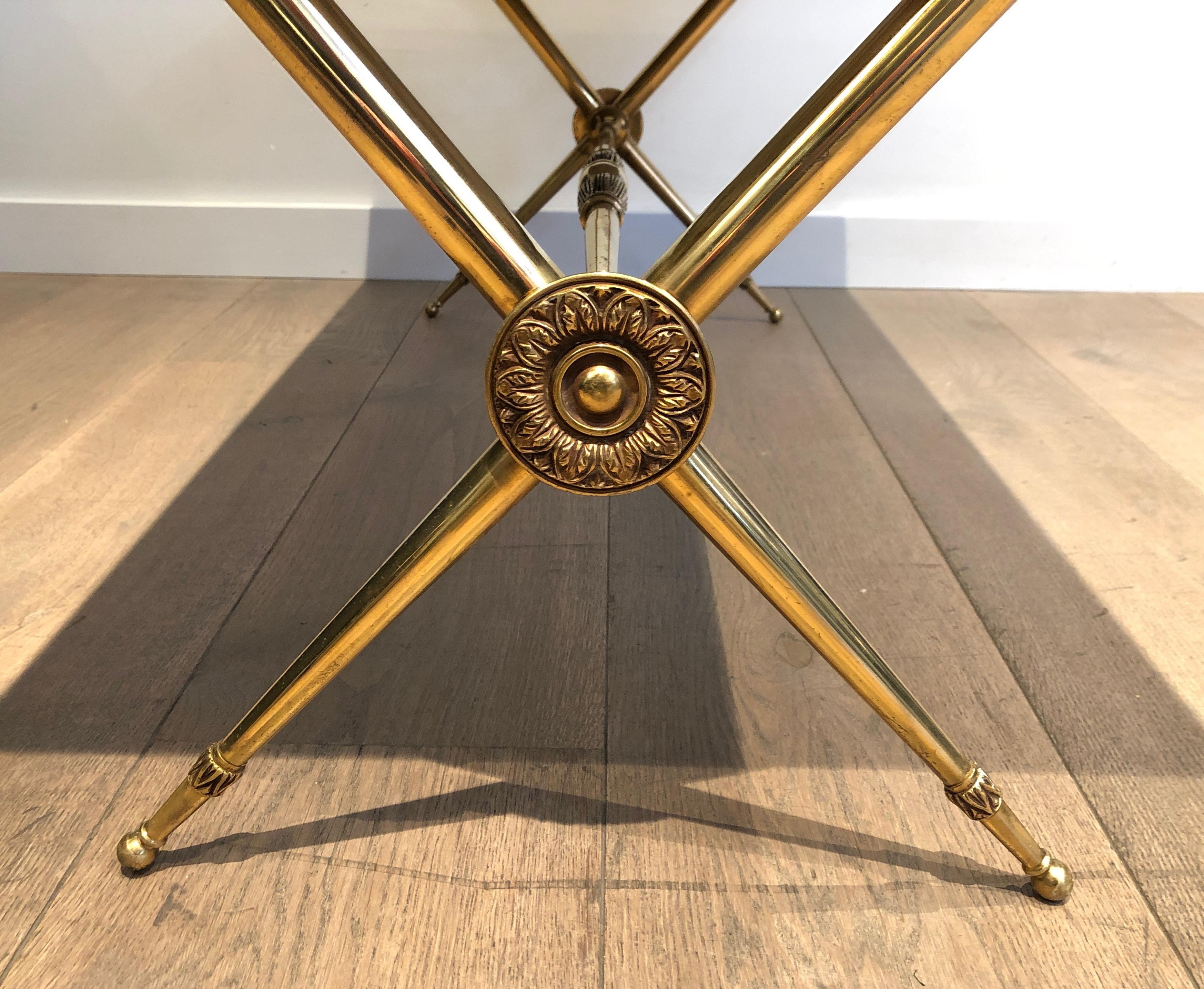 Neoclassical Style Brass Coffee Table with Marble Top in the Style Raymond Subes For Sale 5
