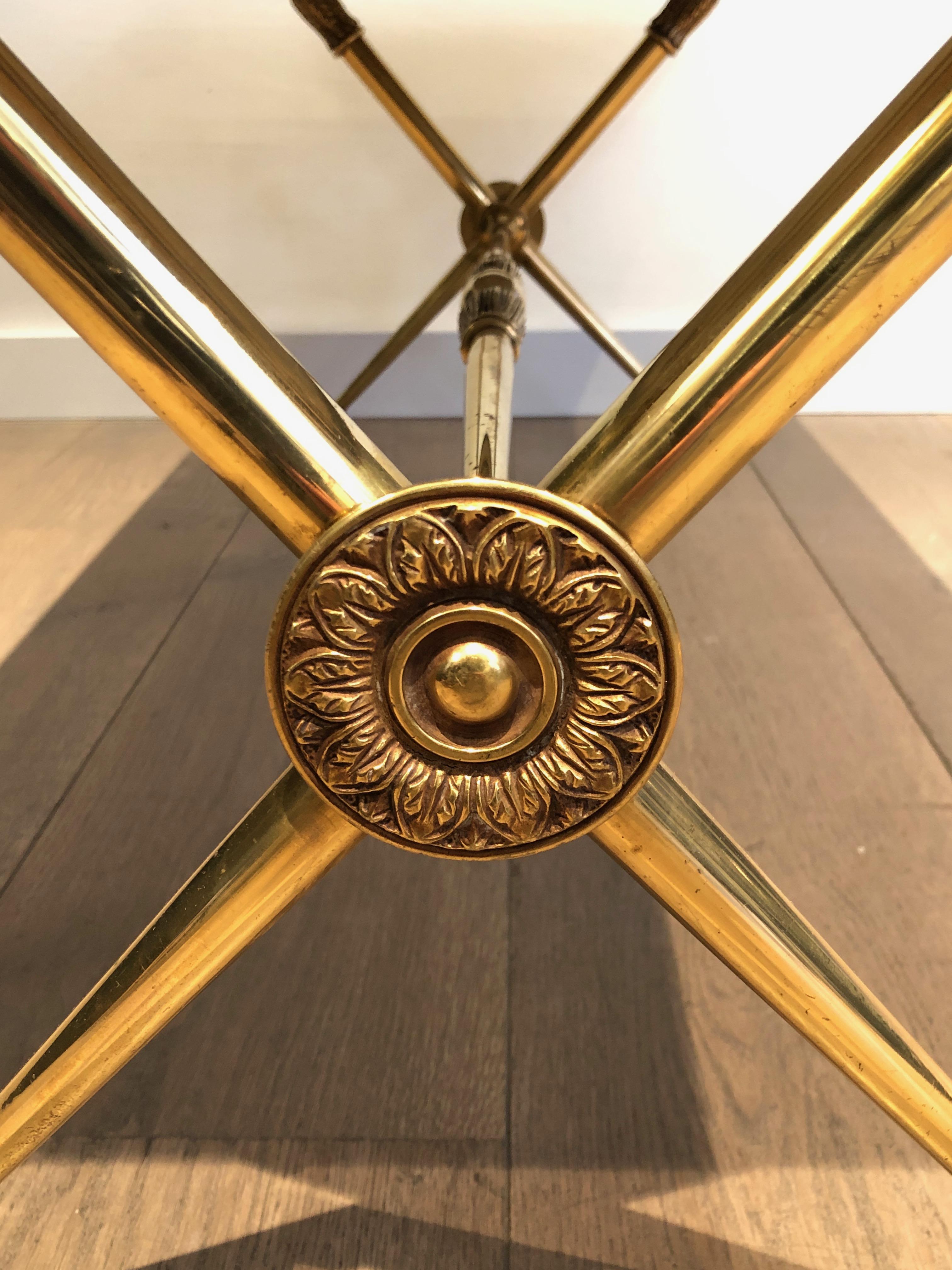Neoclassical Style Brass Coffee Table with Marble Top in the Style Raymond Subes For Sale 12