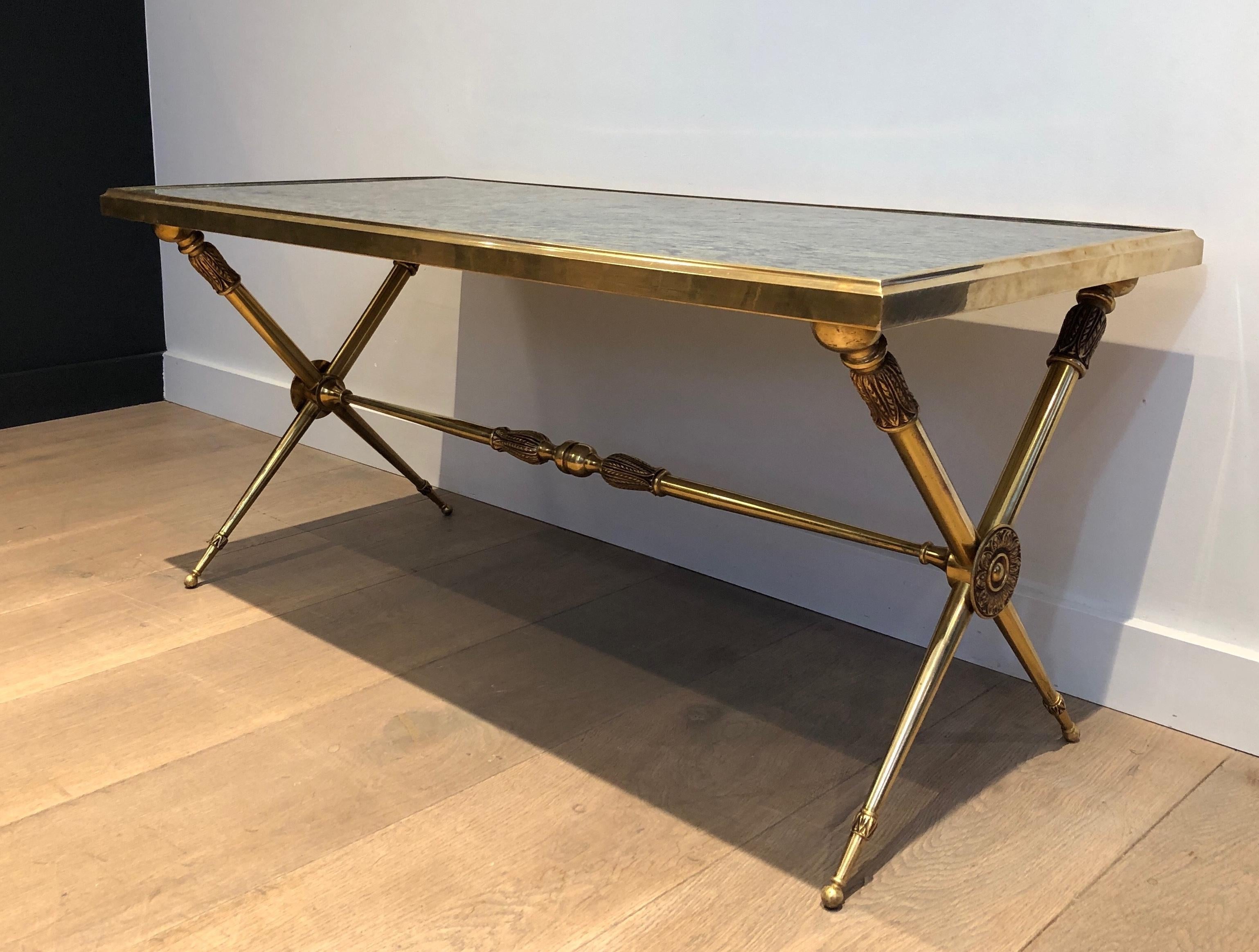 Mid-20th Century Neoclassical Style Brass Coffee Table with Marble Top in the Style Raymond Subes For Sale