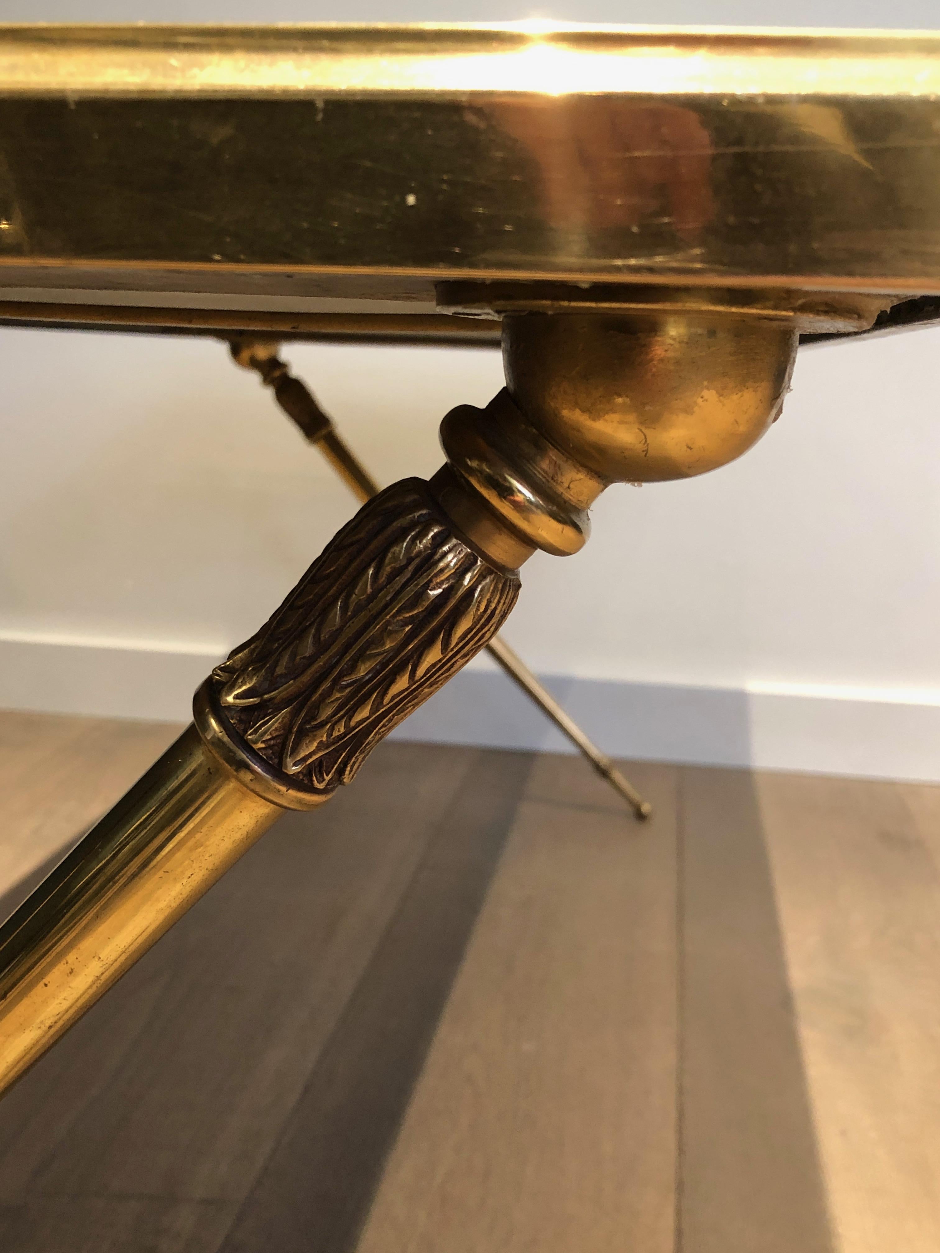 Neoclassical Style Brass Coffee Table with Marble Top in the Style Raymond Subes For Sale 4