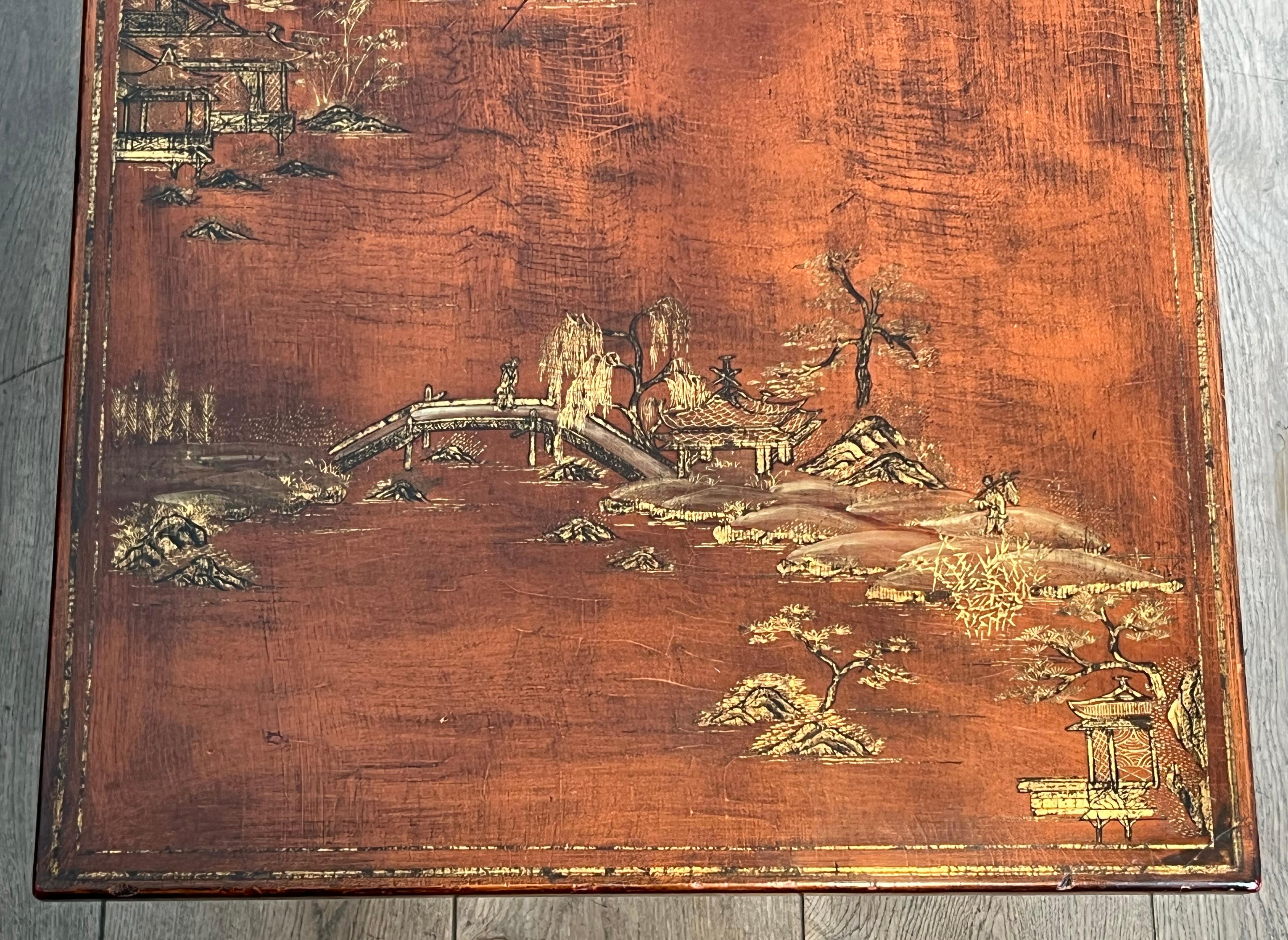 Neoclassical Style Brass Coffee Table with Wooden Lacquered Top Representing For Sale 11