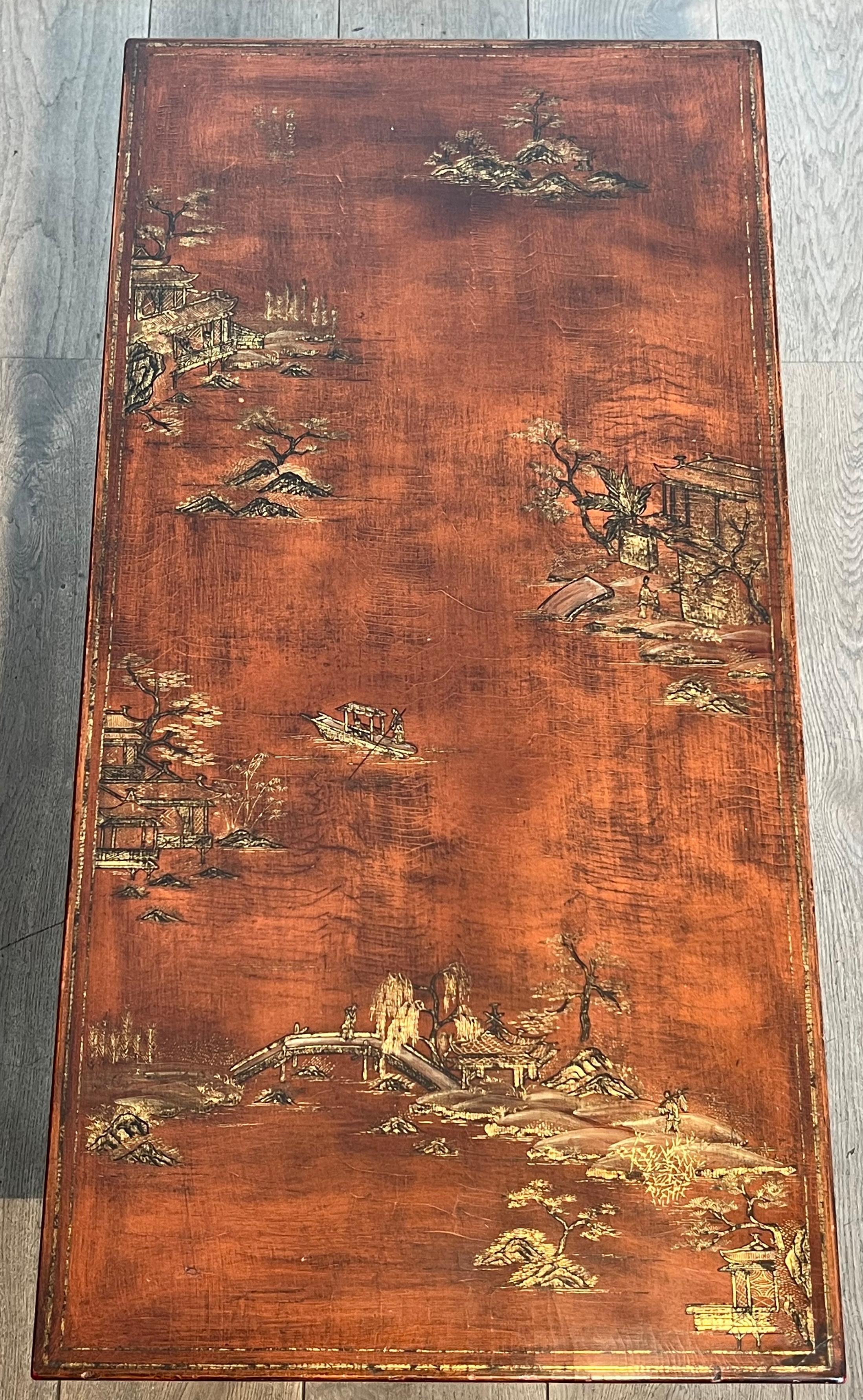 Neoclassical Style Brass Coffee Table with Wooden Lacquered Top Representing For Sale 1
