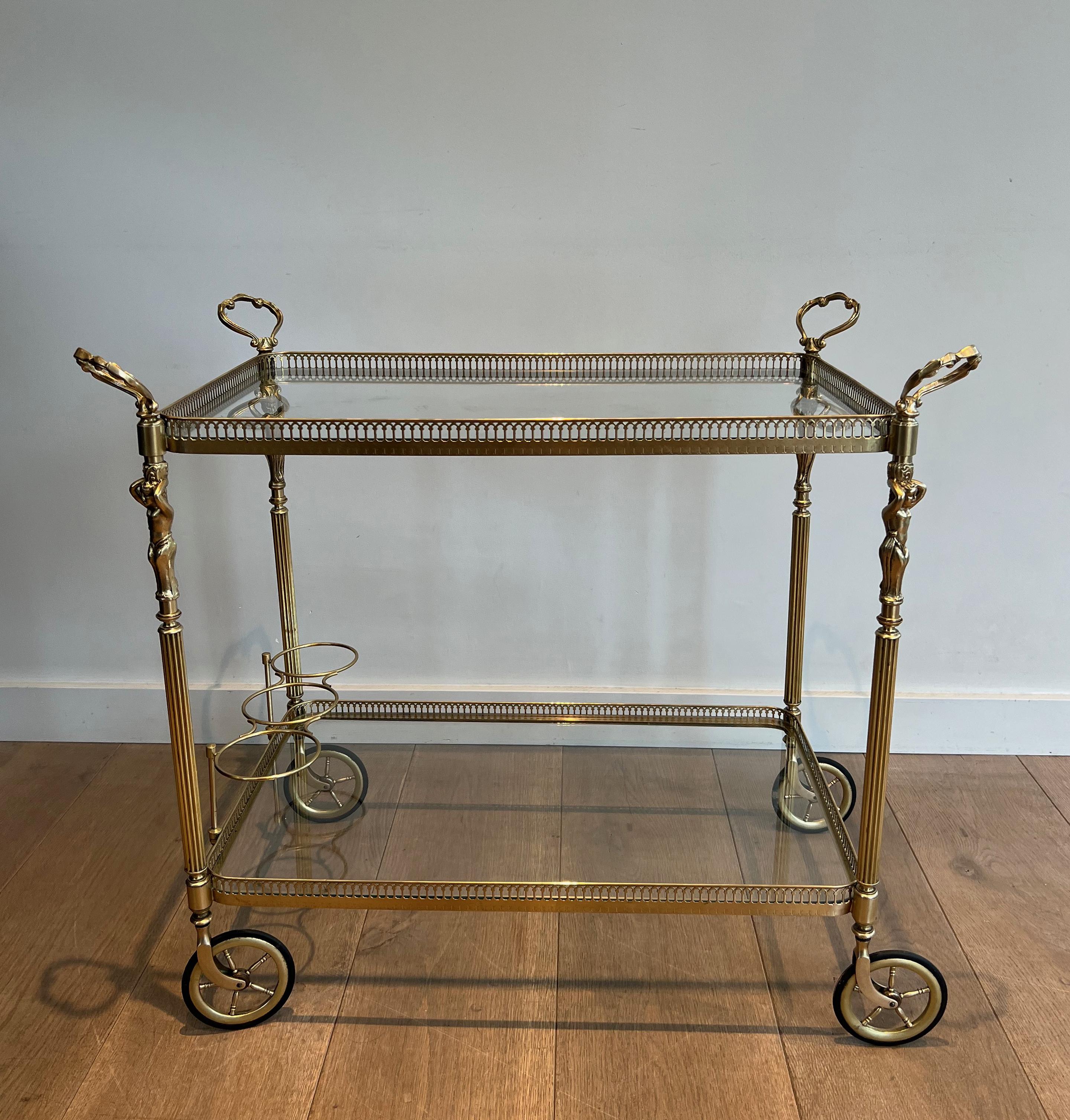 Neoclassical style brass drinks trolley with cherubs For Sale 6