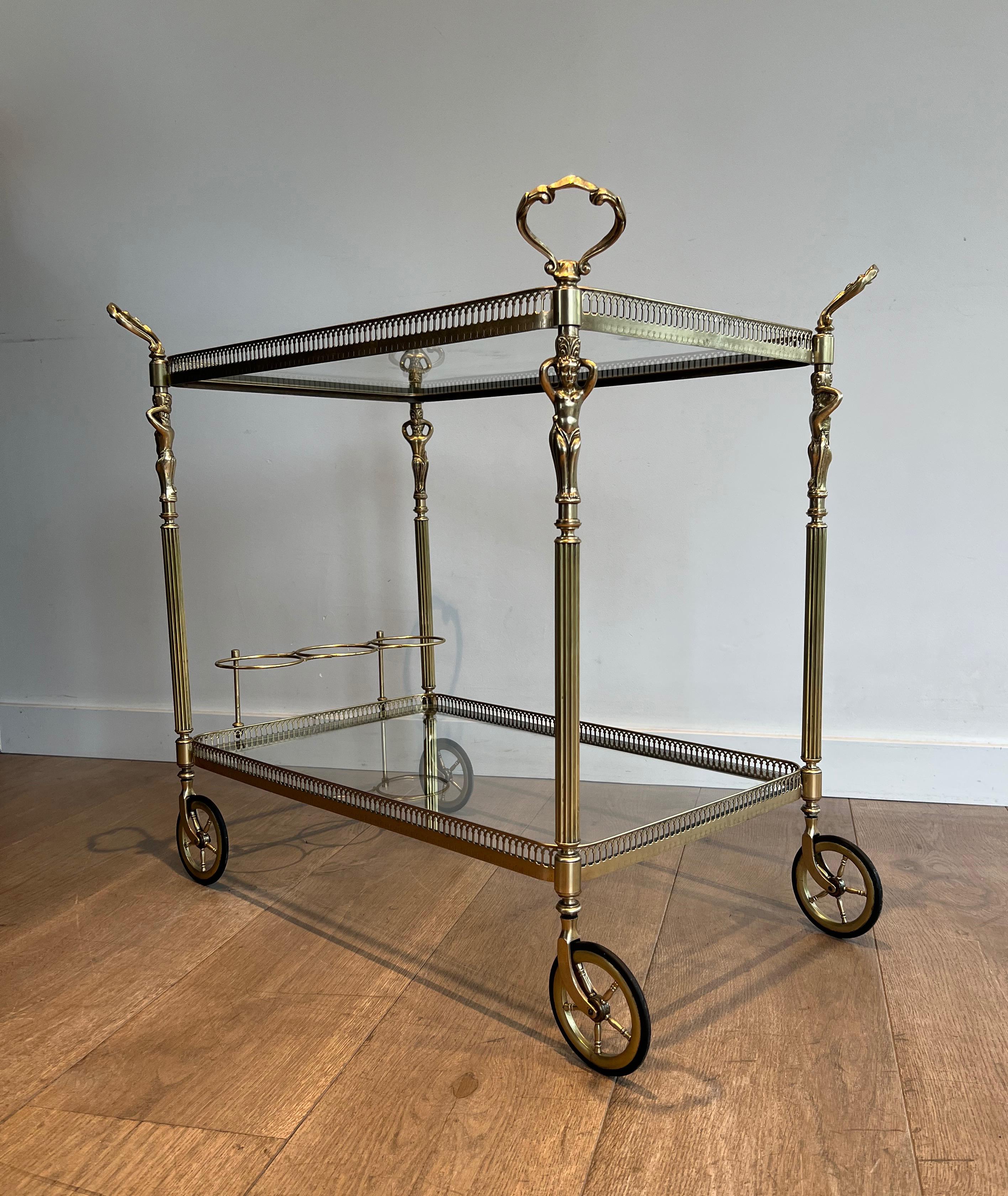 Neoclassical style brass drinks trolley with cherubs For Sale 7