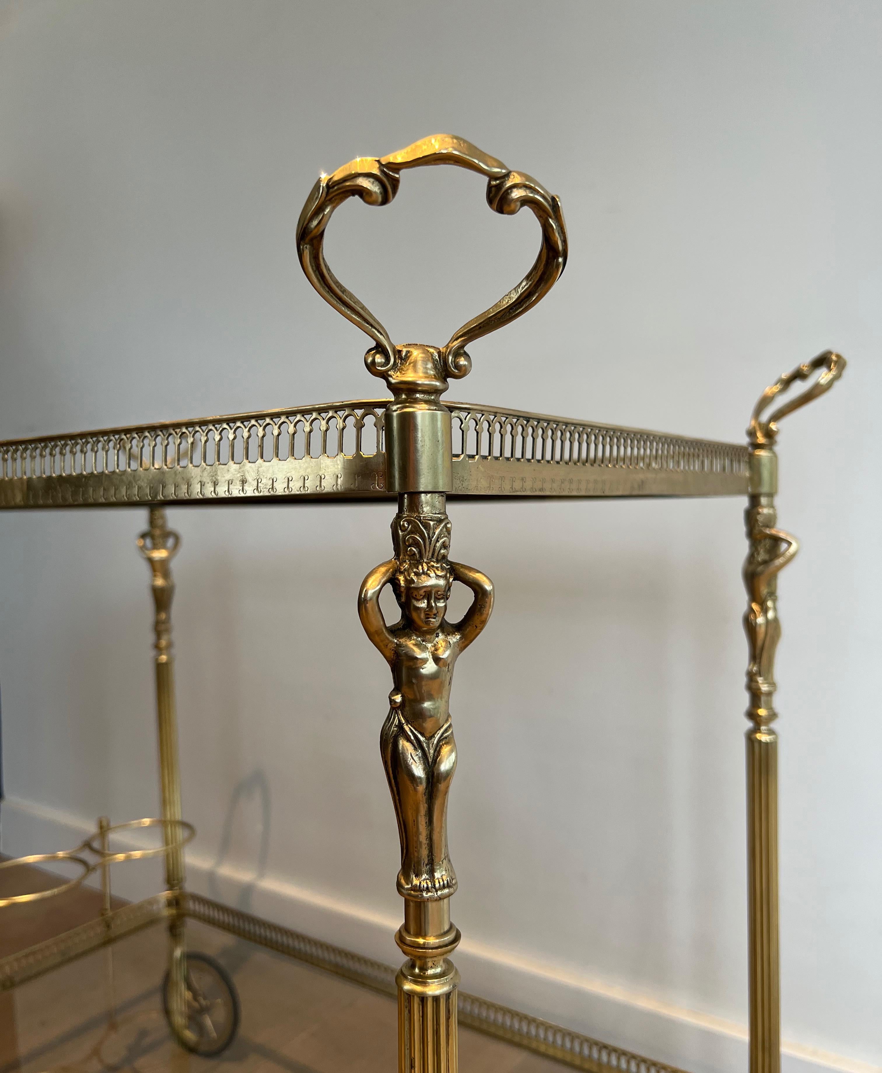 Neoclassical style brass drinks trolley with cherubs For Sale 9