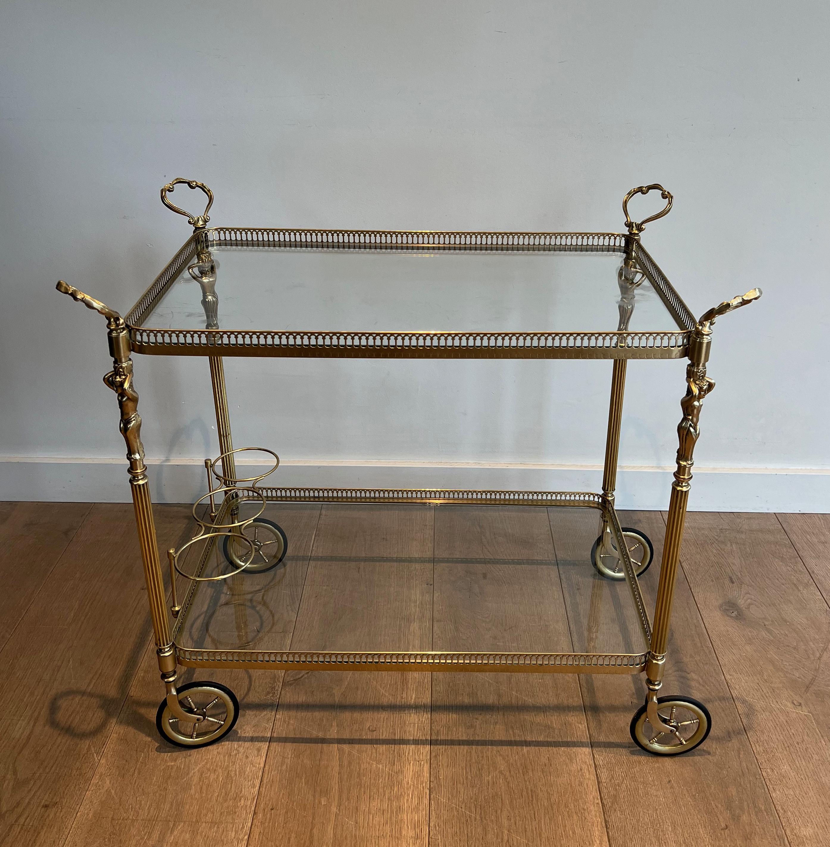 Neoclassical style brass drinks trolley with cherubs For Sale 14