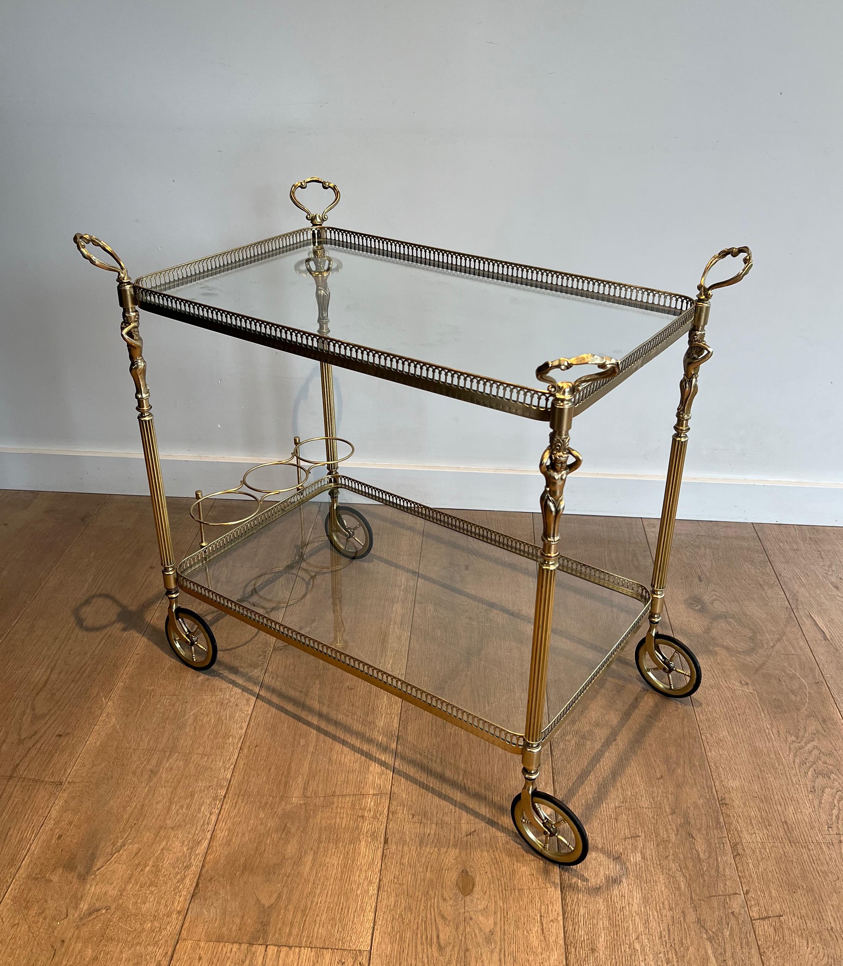 French Neoclassical style brass drinks trolley with cherubs For Sale