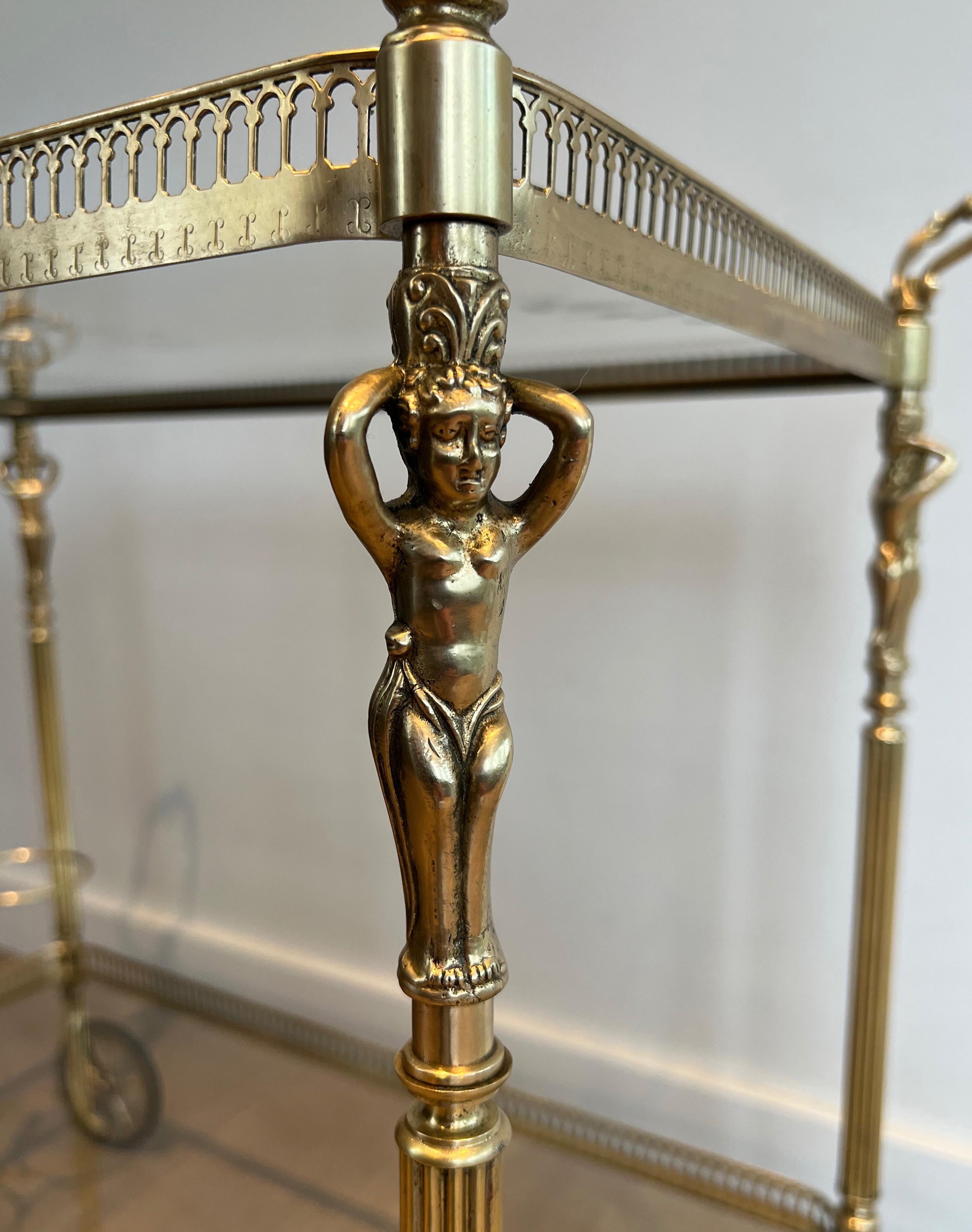 Neoclassical style brass drinks trolley with cherubs For Sale 2