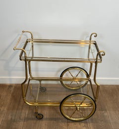 Carrito de bebidas de latón de estilo neoclásico con bandejas de cristal de Maison Jansen