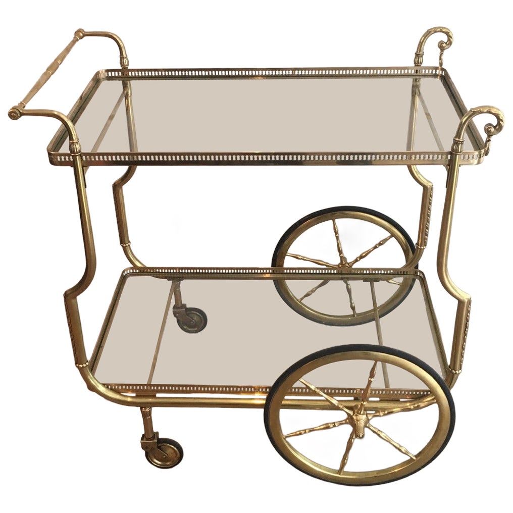 Neoclassical Style Brass Drinks Trolley with Glass Trays by Maison Jansen