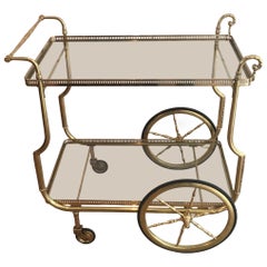 Neoclassical Style Brass Drinks Trolley with Glass Trays by Maison Jansen