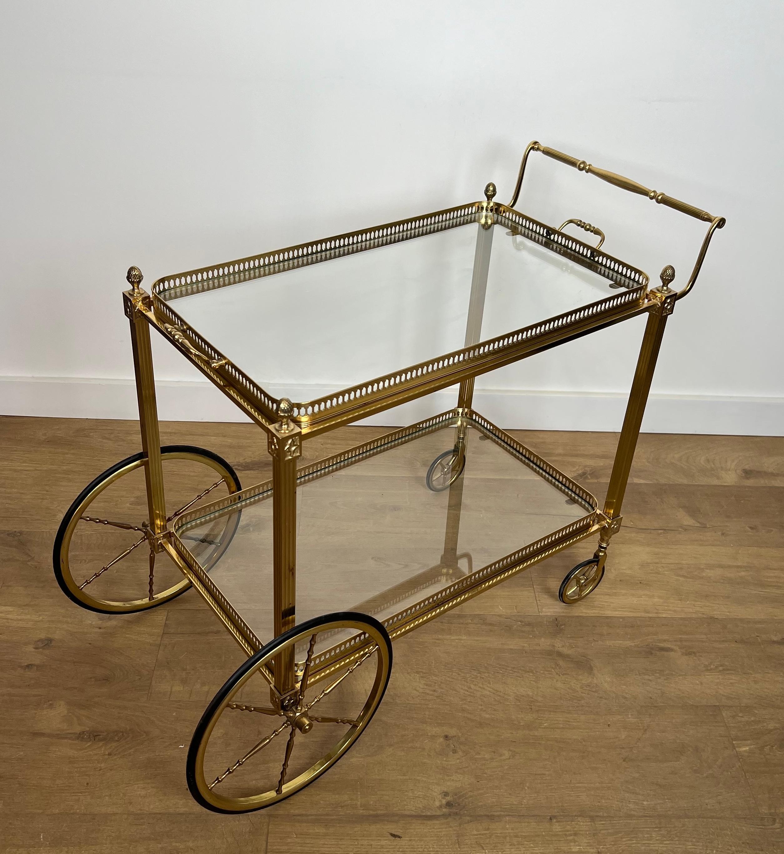 Neoclassical Style Brass Drinks Trolley with Lily Flowers. Maison Baguès. 7