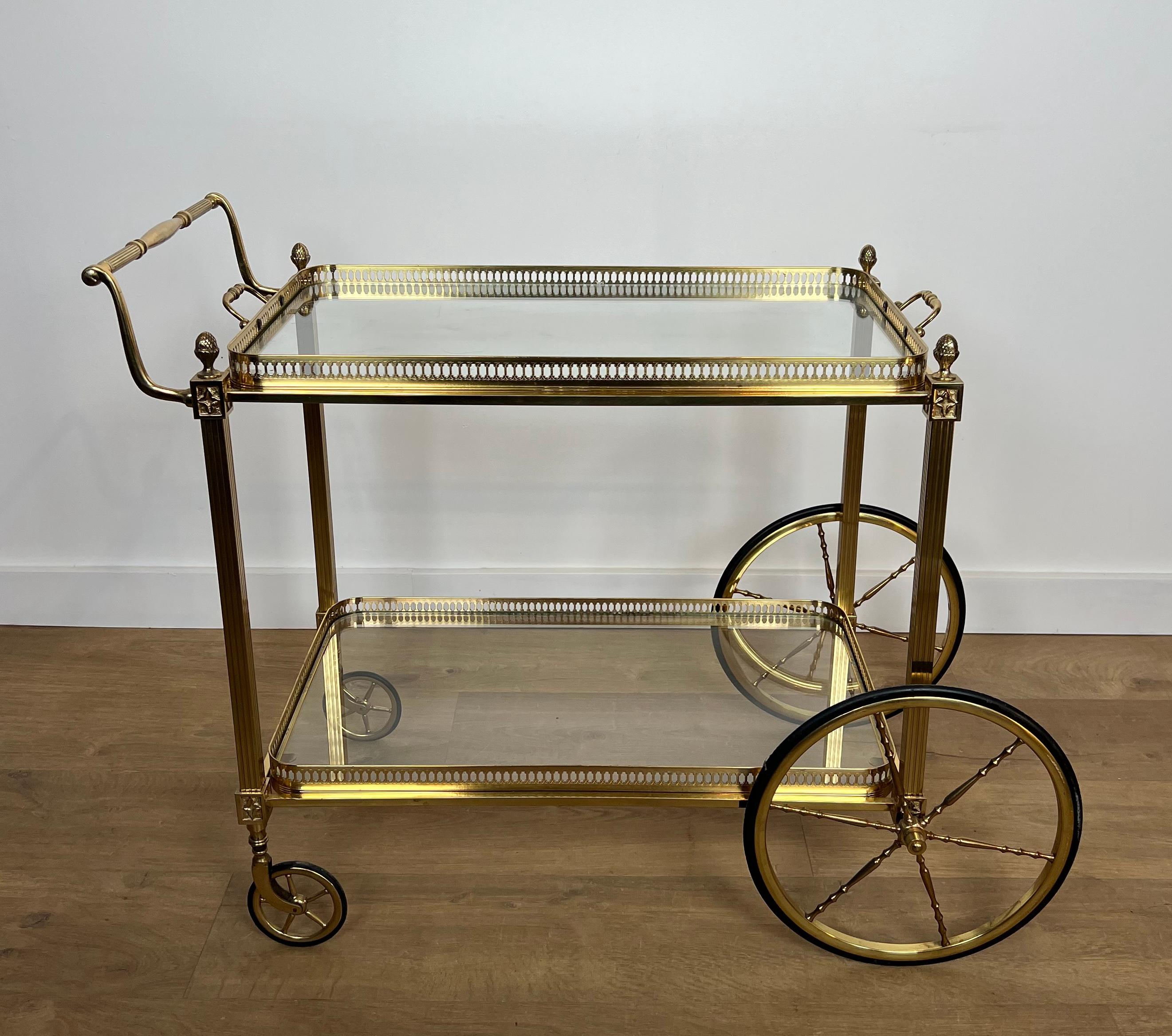 Neoclassical Style Brass Drinks Trolley with Lily Flowers. Maison Baguès. 15