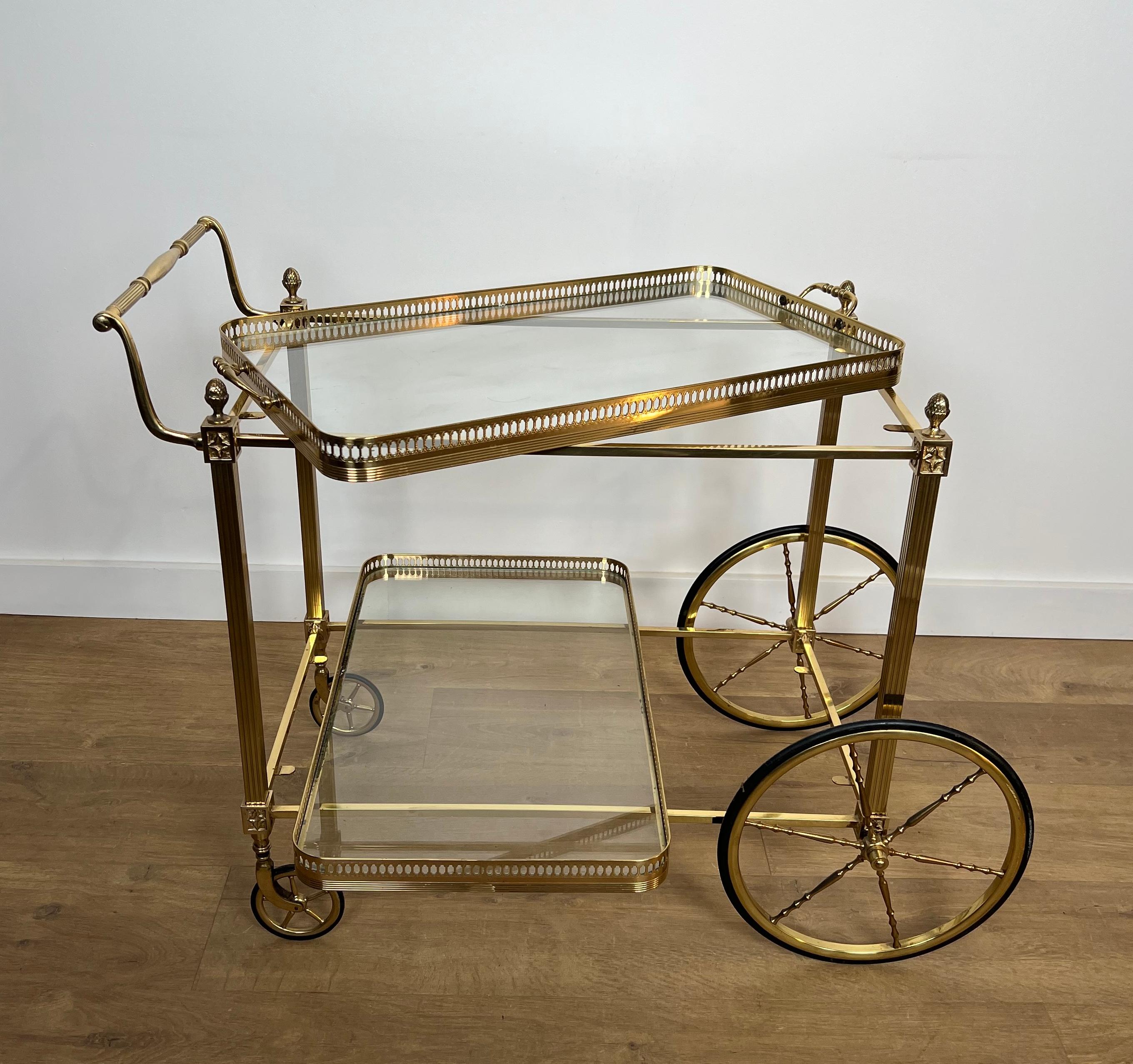French Neoclassical Style Brass Drinks Trolley with Lily Flowers. Maison Baguès.