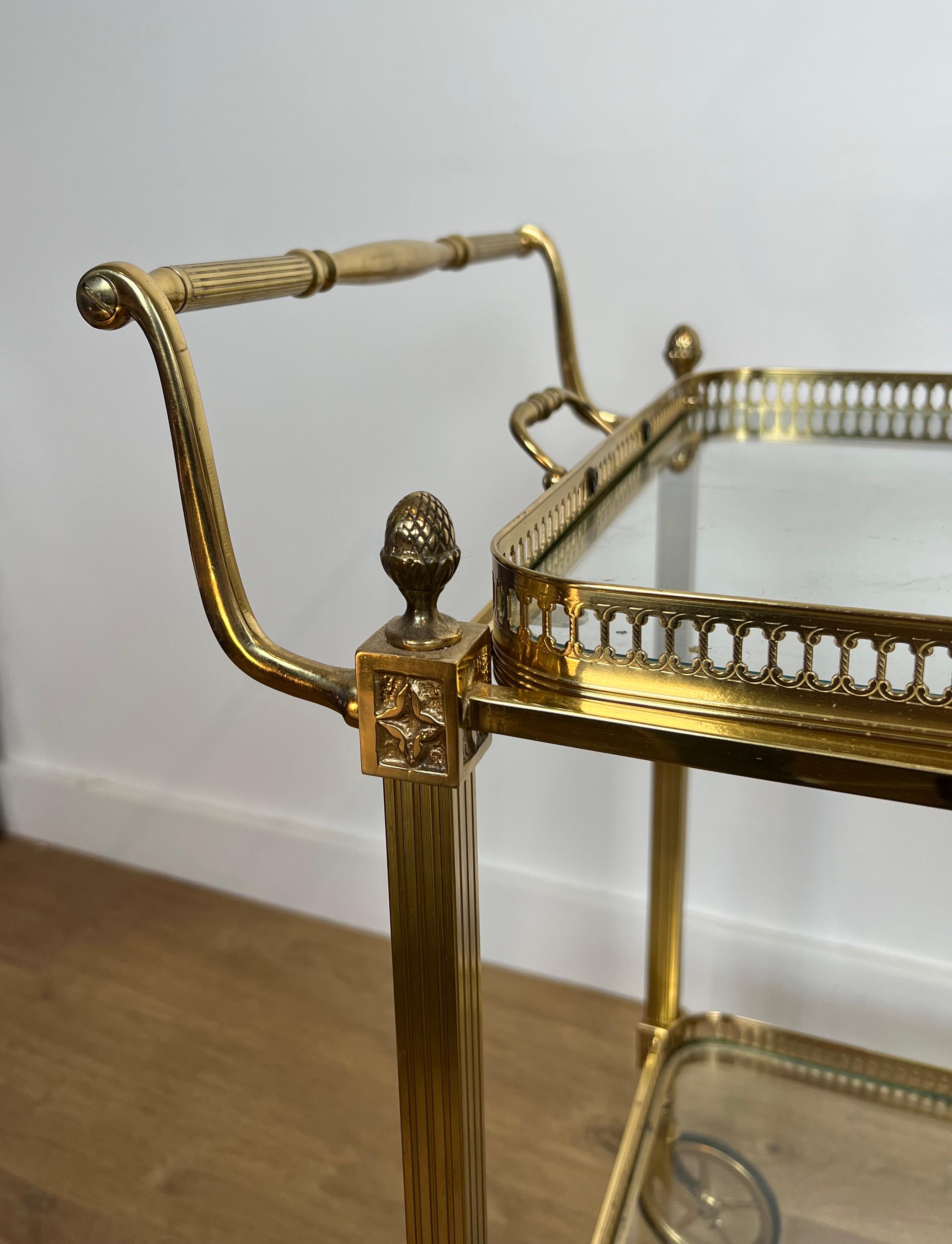 Neoclassical Style Brass Drinks Trolley with Lily Flowers. Maison Baguès. 1