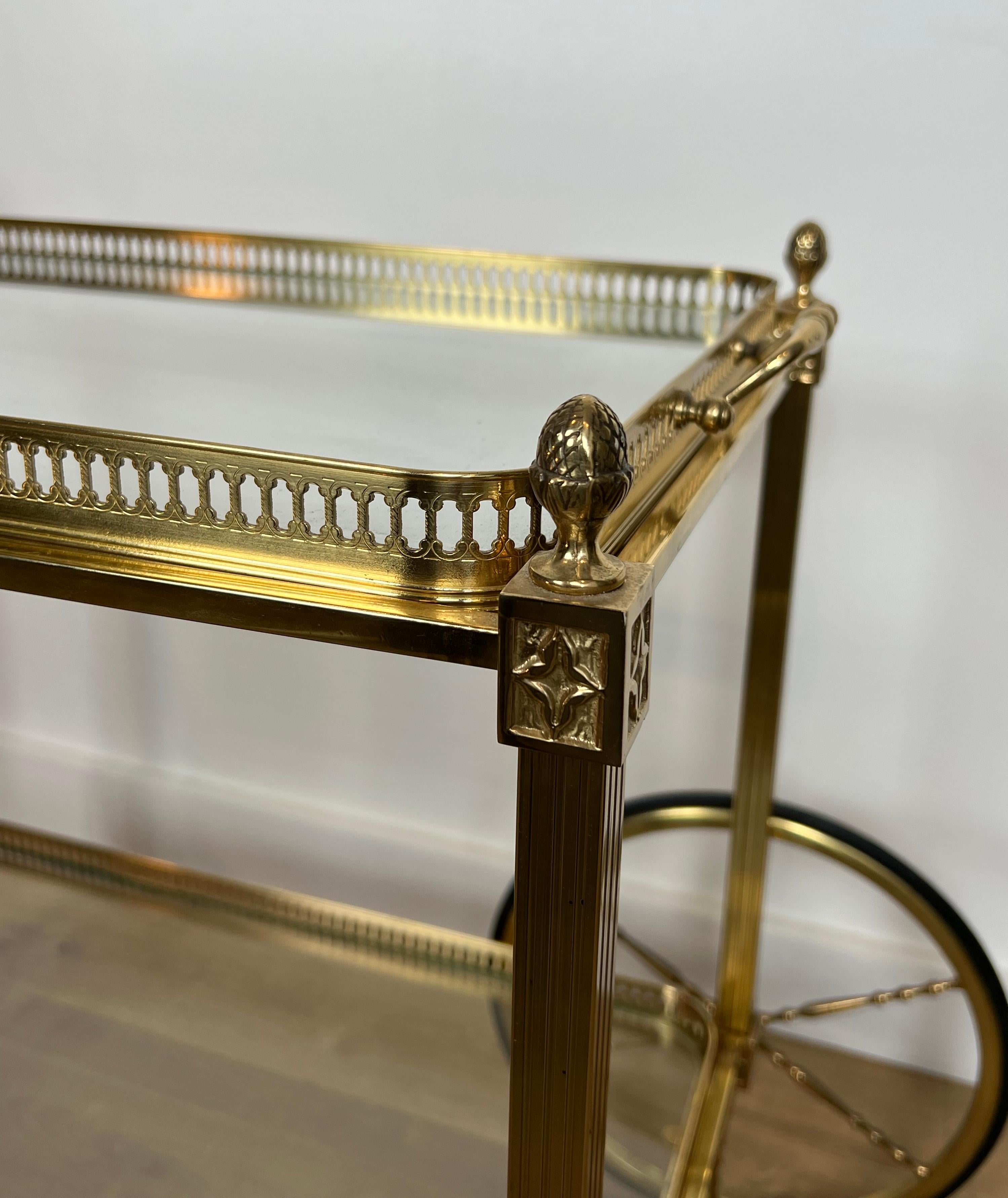 Neoclassical Style Brass Drinks Trolley with Lily Flowers. Maison Baguès. 3