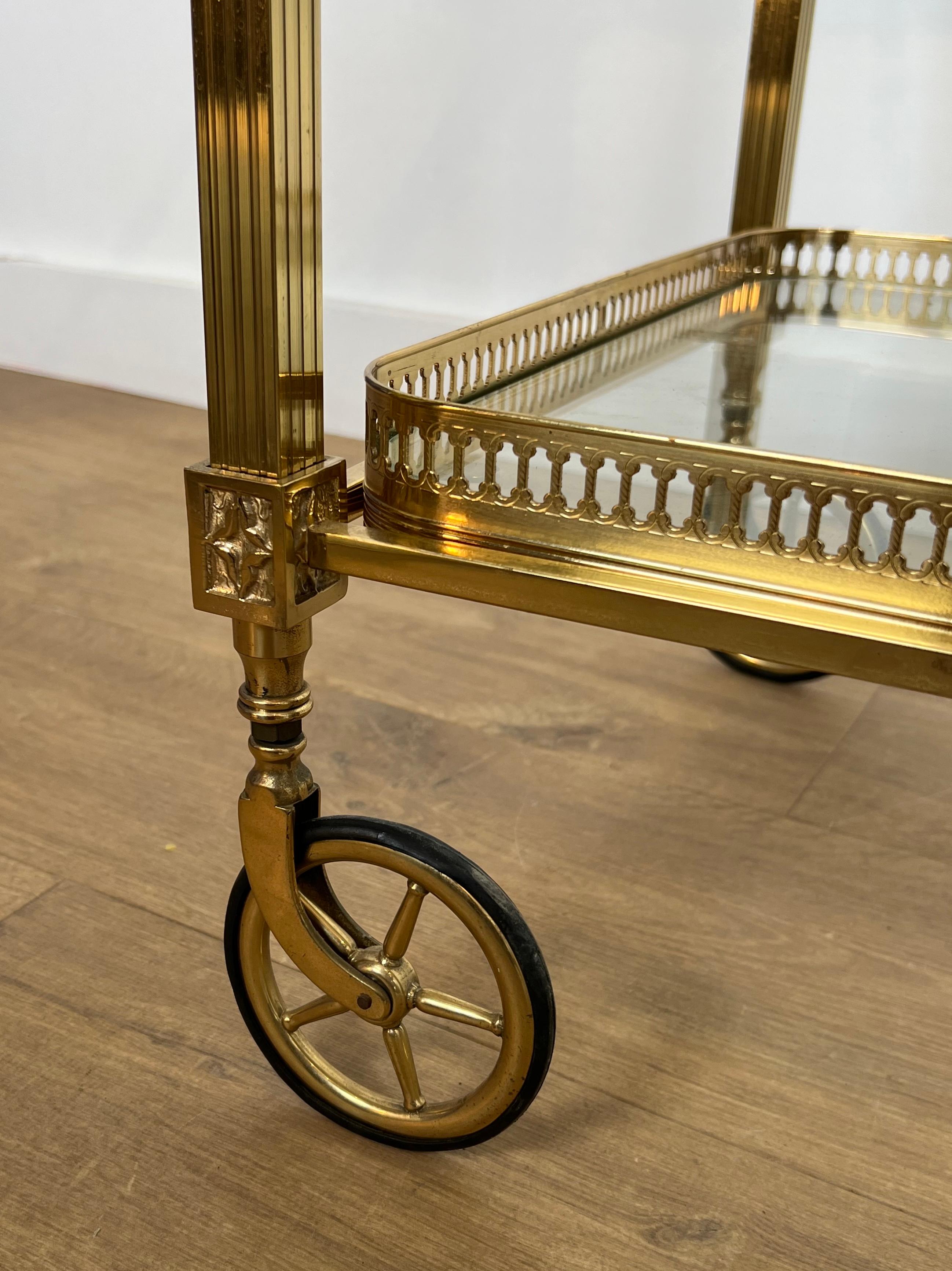 Neoclassical Style Brass Drinks Trolley with Lily Flowers. Maison Baguès. 4