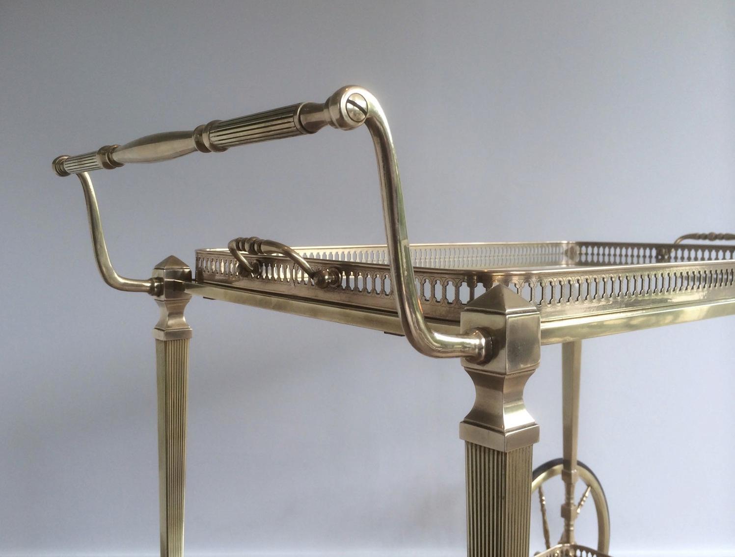 Mid-20th Century Neoclassical Style Brass Drinks Trolley with Removable Trays by Maison Jansen