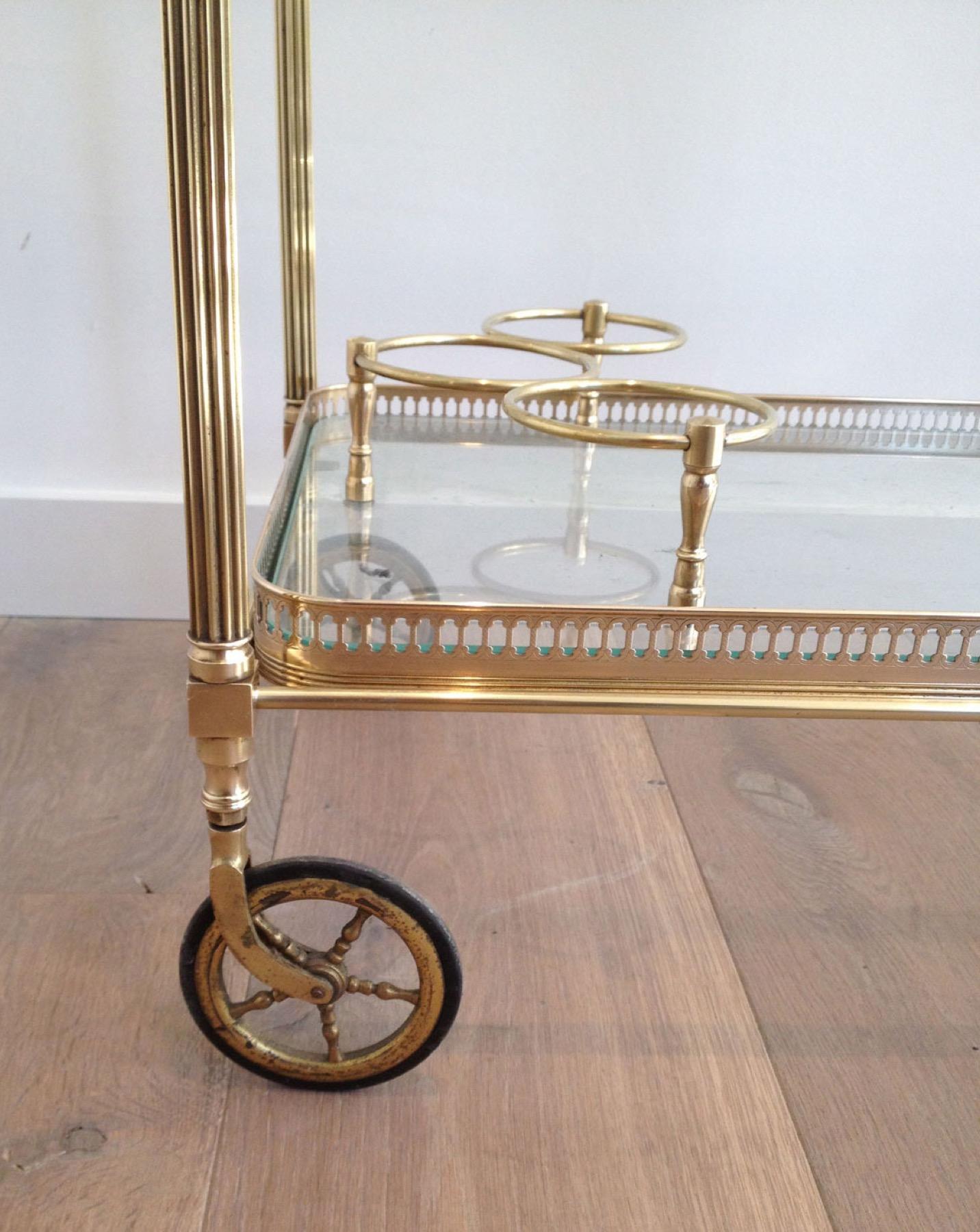 Mid-20th Century Neoclassical Style Brass Drinks Trolley with Removable Trays by Maison Jansen