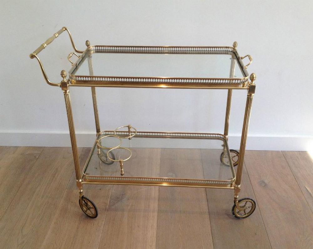 20th Century Neoclassical Style Brass Drinks Trolley with Removable Trays by Maison Jansen