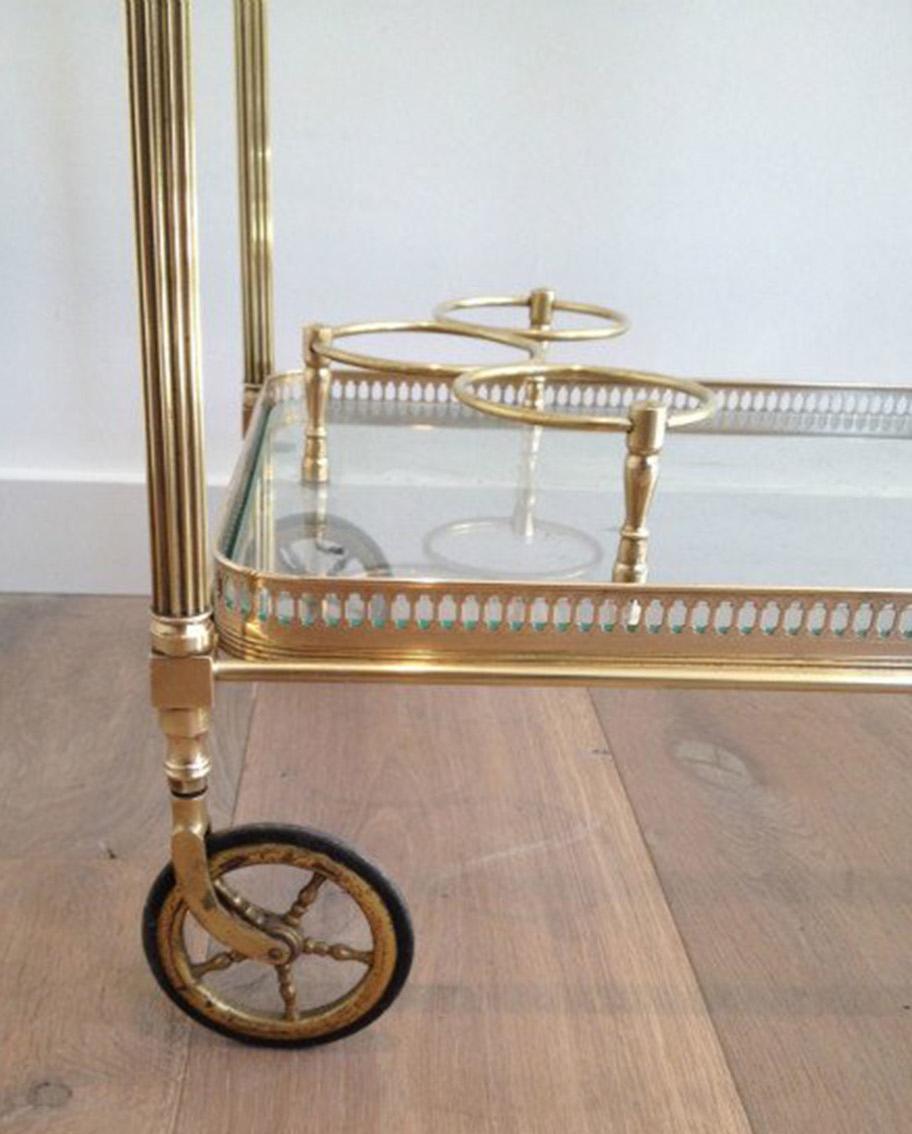 Glass Neoclassical Style Brass Drinks Trolley with Removable Trays by Maison Jansen