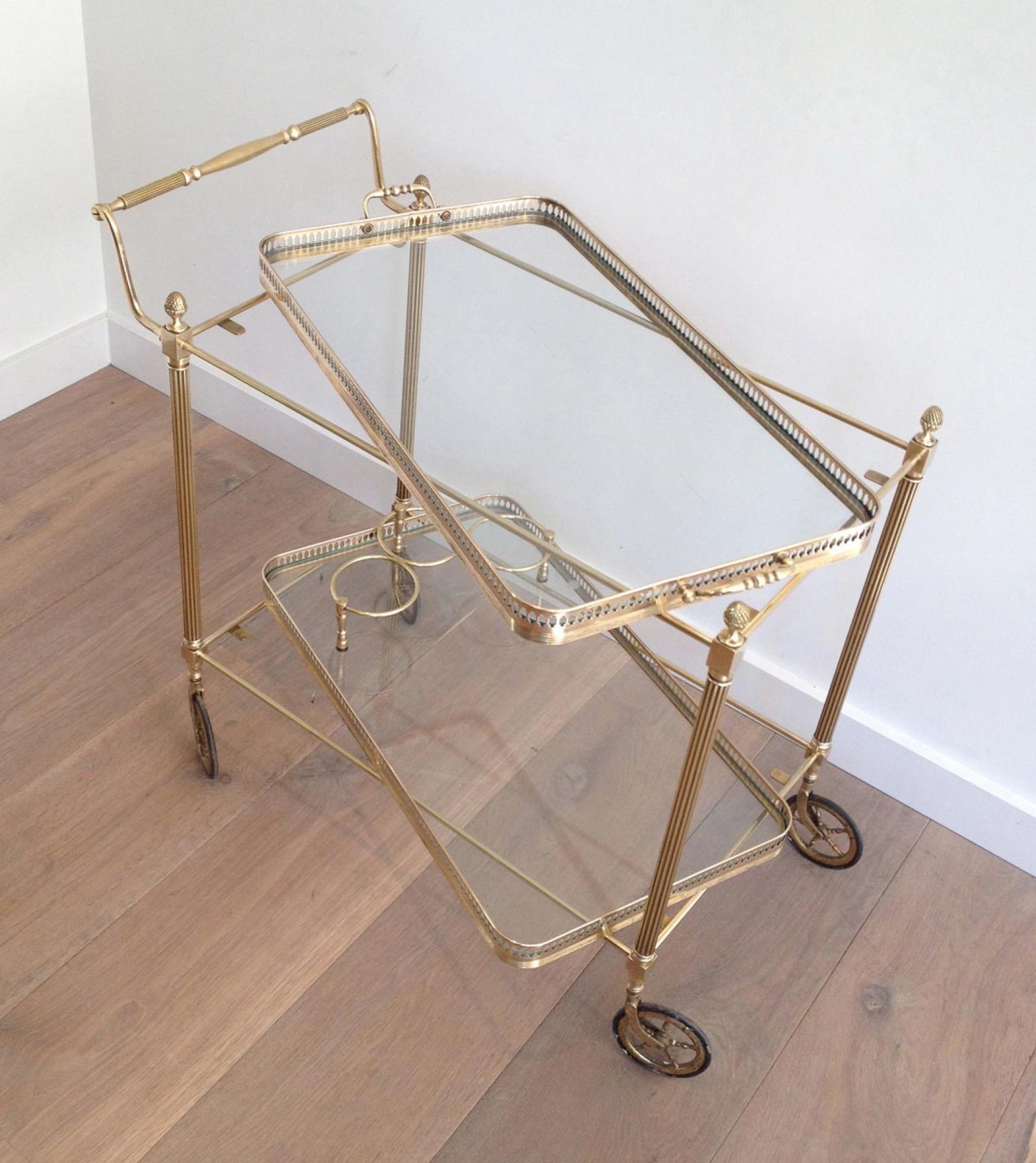 Neoclassical Style Brass Drinks Trolley with Removable Trays by Maison Jansen 2