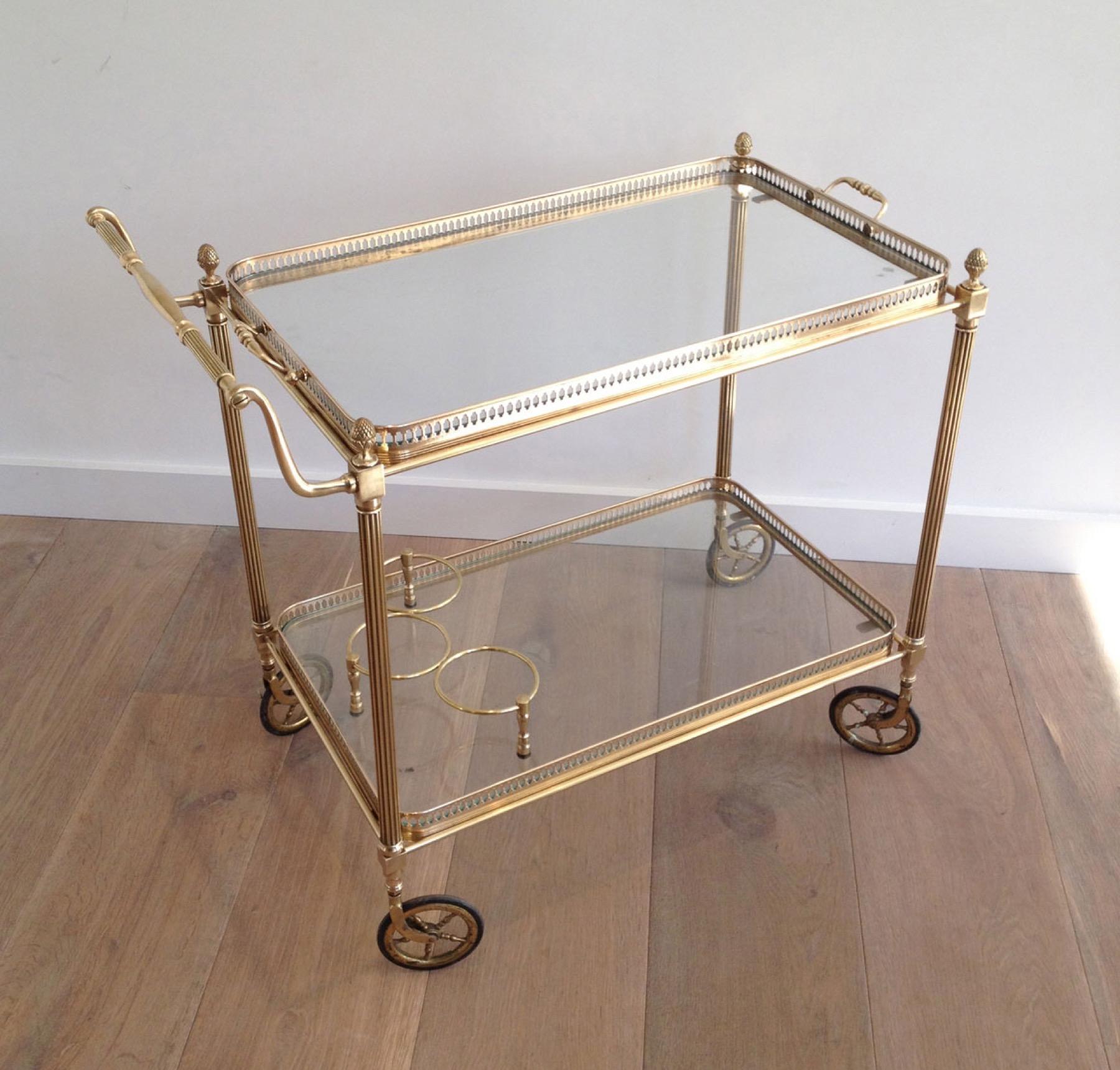 Neoclassical Style Brass Drinks Trolley with Removable Trays by Maison Jansen 4